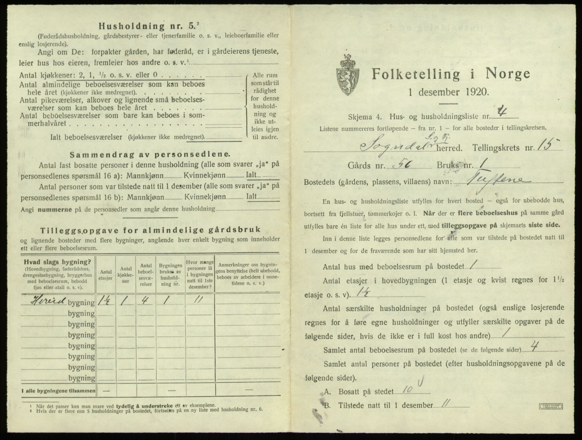 SAB, 1920 census for Sogndal, 1920, p. 819