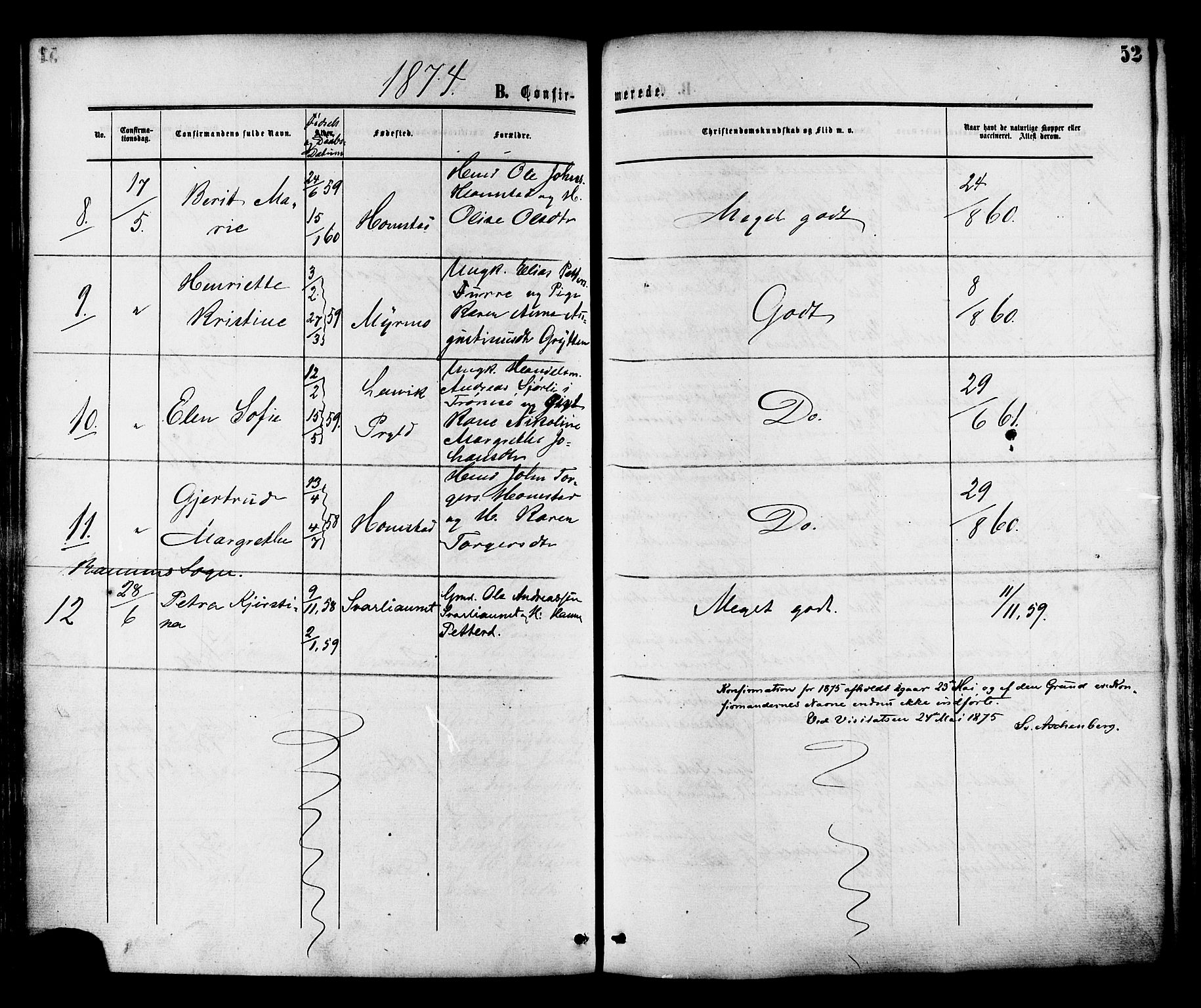 Ministerialprotokoller, klokkerbøker og fødselsregistre - Nord-Trøndelag, SAT/A-1458/764/L0553: Parish register (official) no. 764A08, 1858-1880, p. 52
