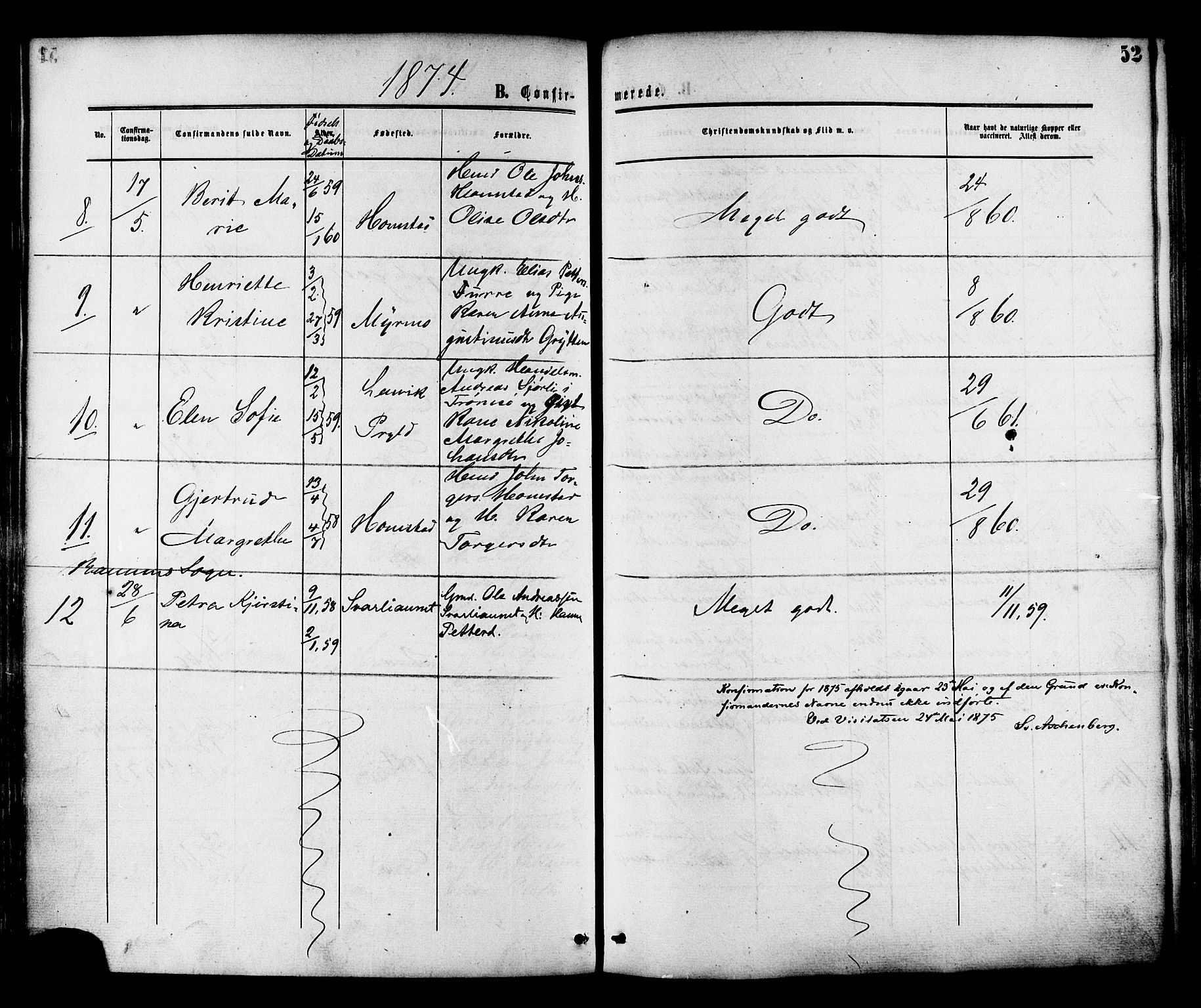 Ministerialprotokoller, klokkerbøker og fødselsregistre - Nord-Trøndelag, AV/SAT-A-1458/764/L0553: Parish register (official) no. 764A08, 1858-1880, p. 52