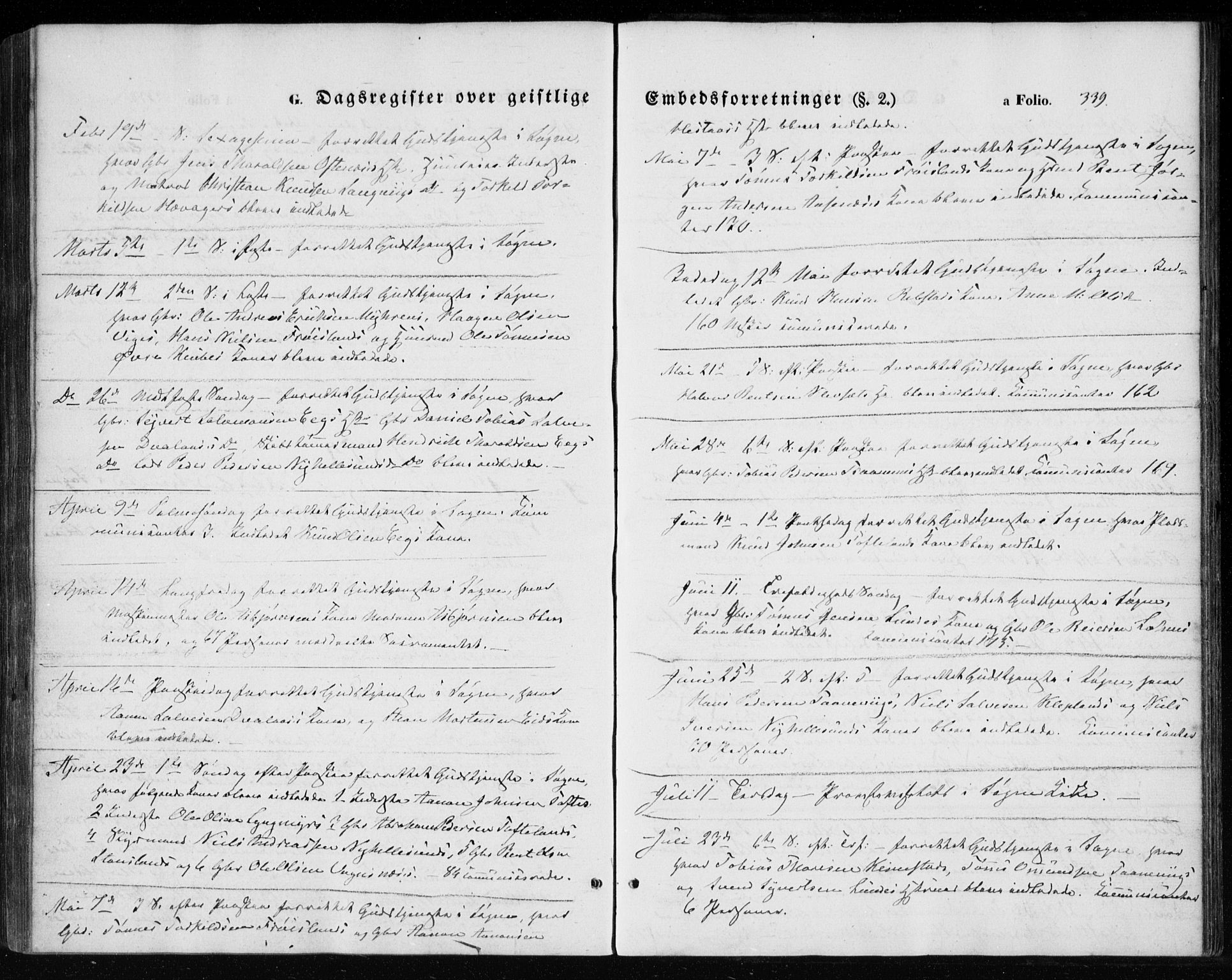 Søgne sokneprestkontor, SAK/1111-0037/F/Fa/Fab/L0010: Parish register (official) no. A 10, 1853-1869, p. 339