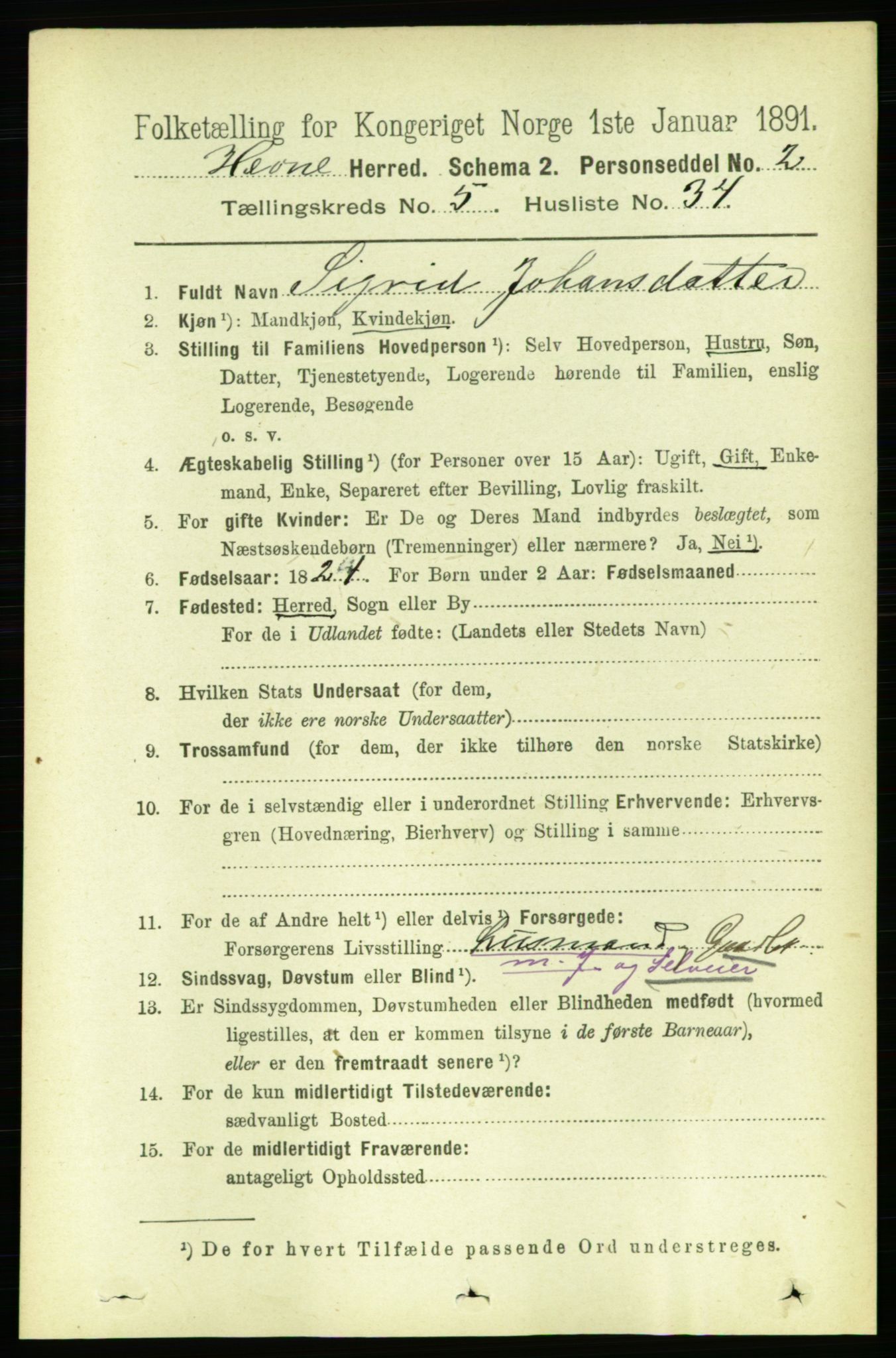 RA, 1891 census for 1612 Hemne, 1891, p. 2676