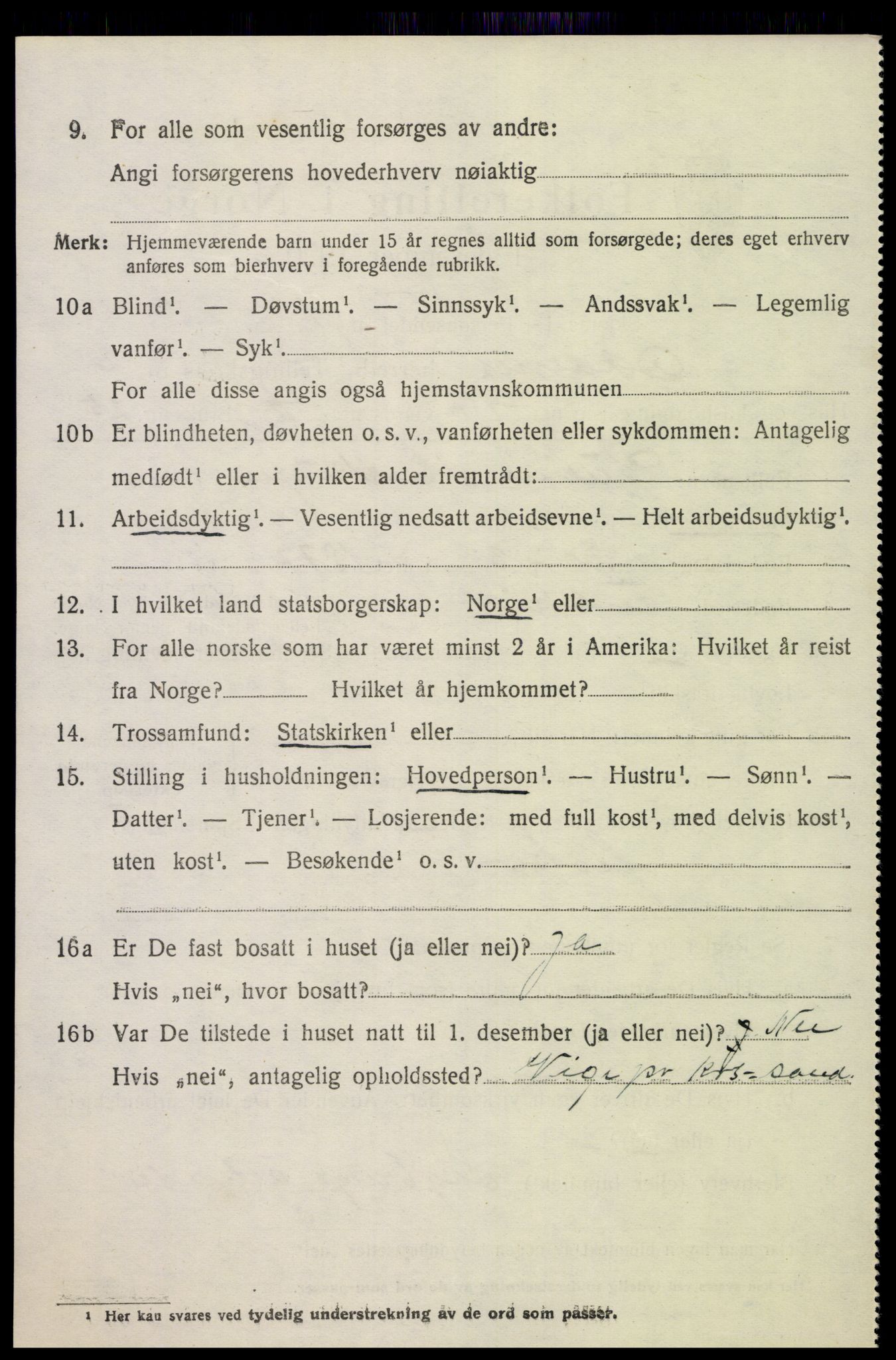 SAK, 1920 census for Oddernes, 1920, p. 3304