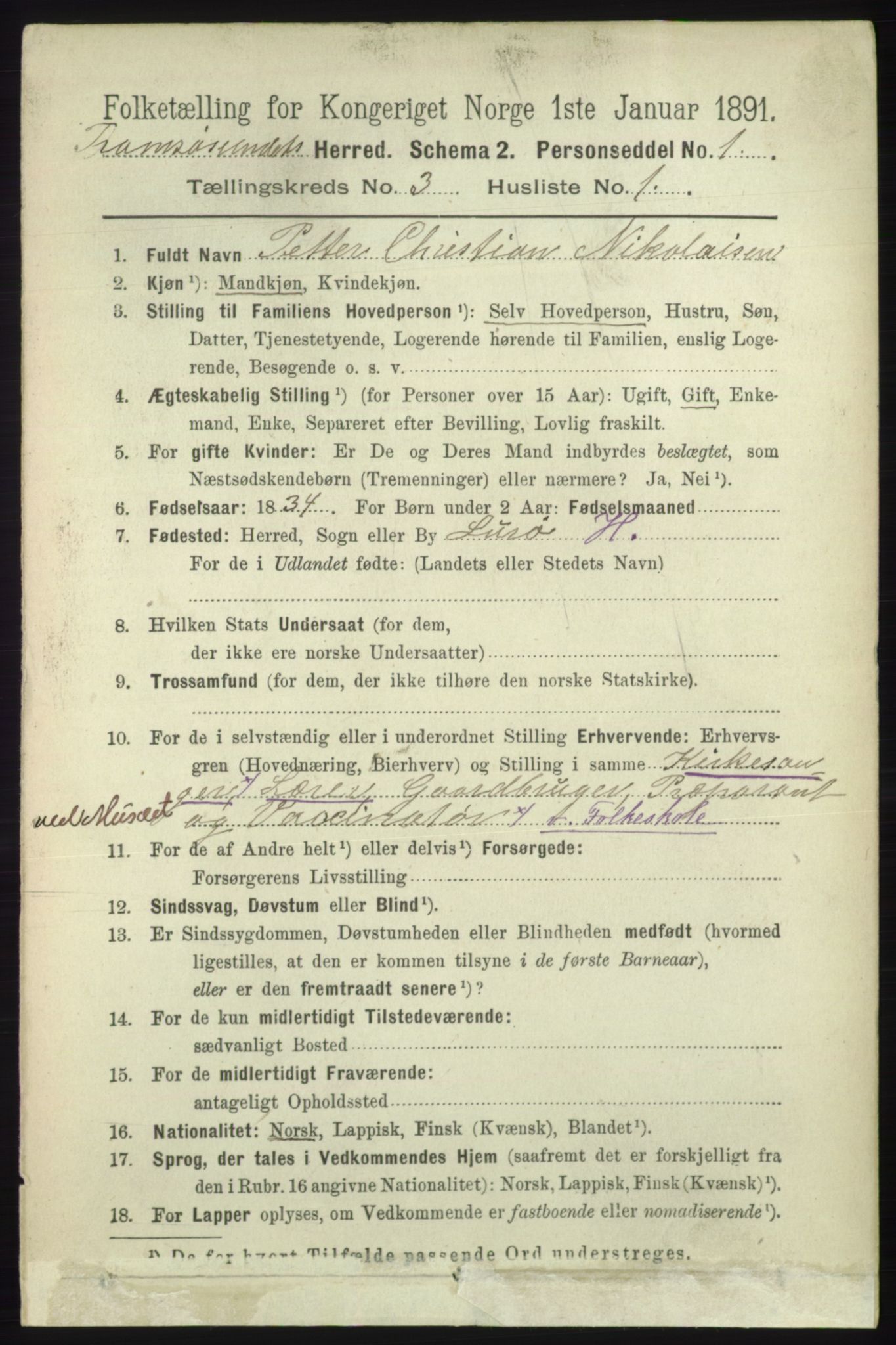 RA, 1891 census for 1934 Tromsøysund, 1891, p. 1002