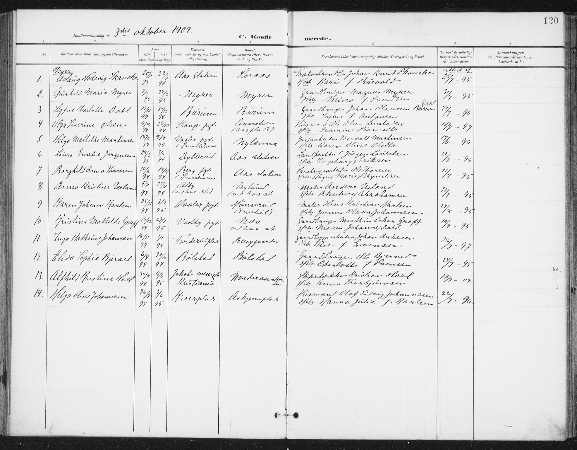 Ås prestekontor Kirkebøker, SAO/A-10894/F/Fa/L0010: Parish register (official) no. I 10, 1900-1918, p. 120