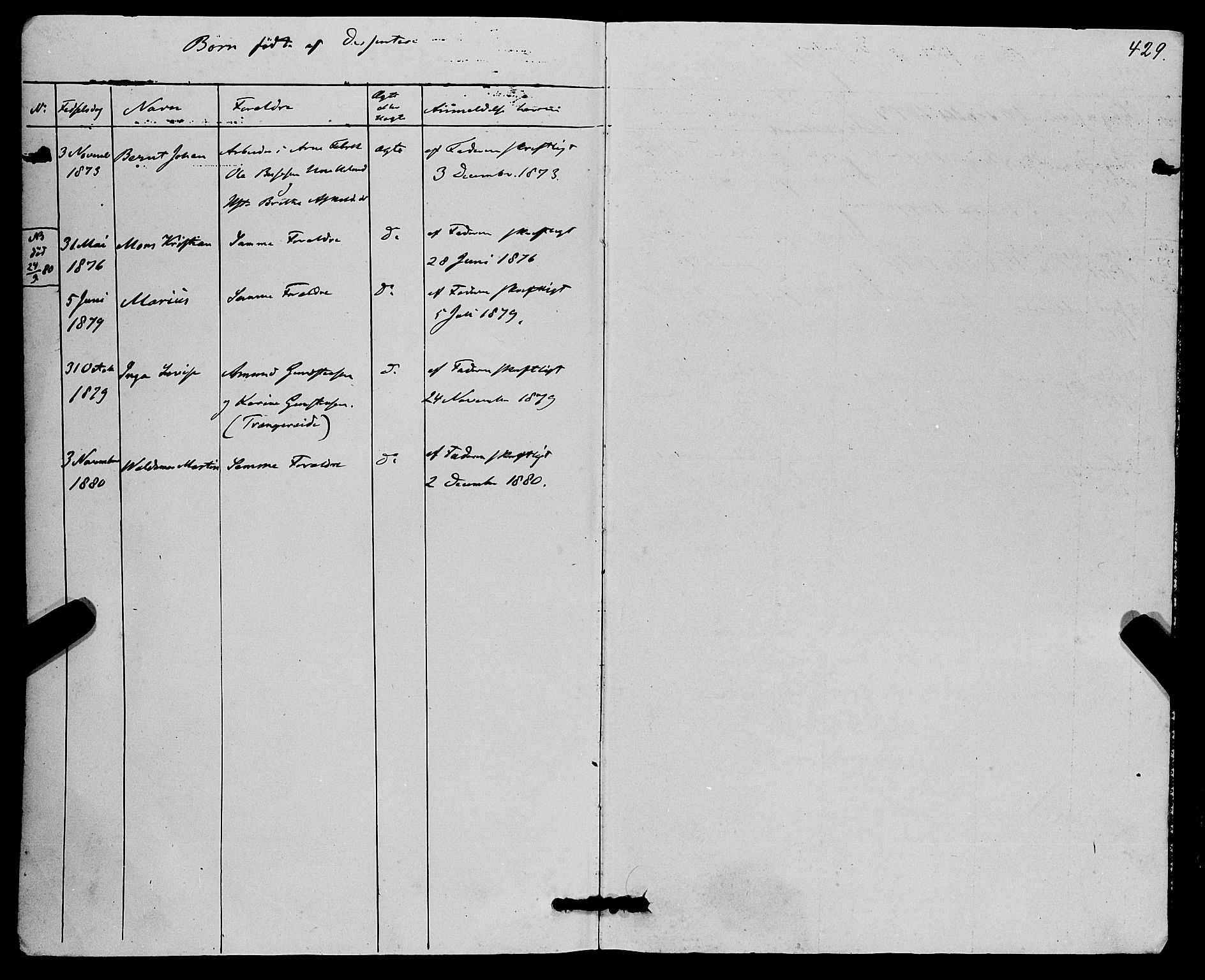 Haus sokneprestembete, SAB/A-75601/H/Haa: Parish register (official) no. A 18, 1871-1877, p. 429
