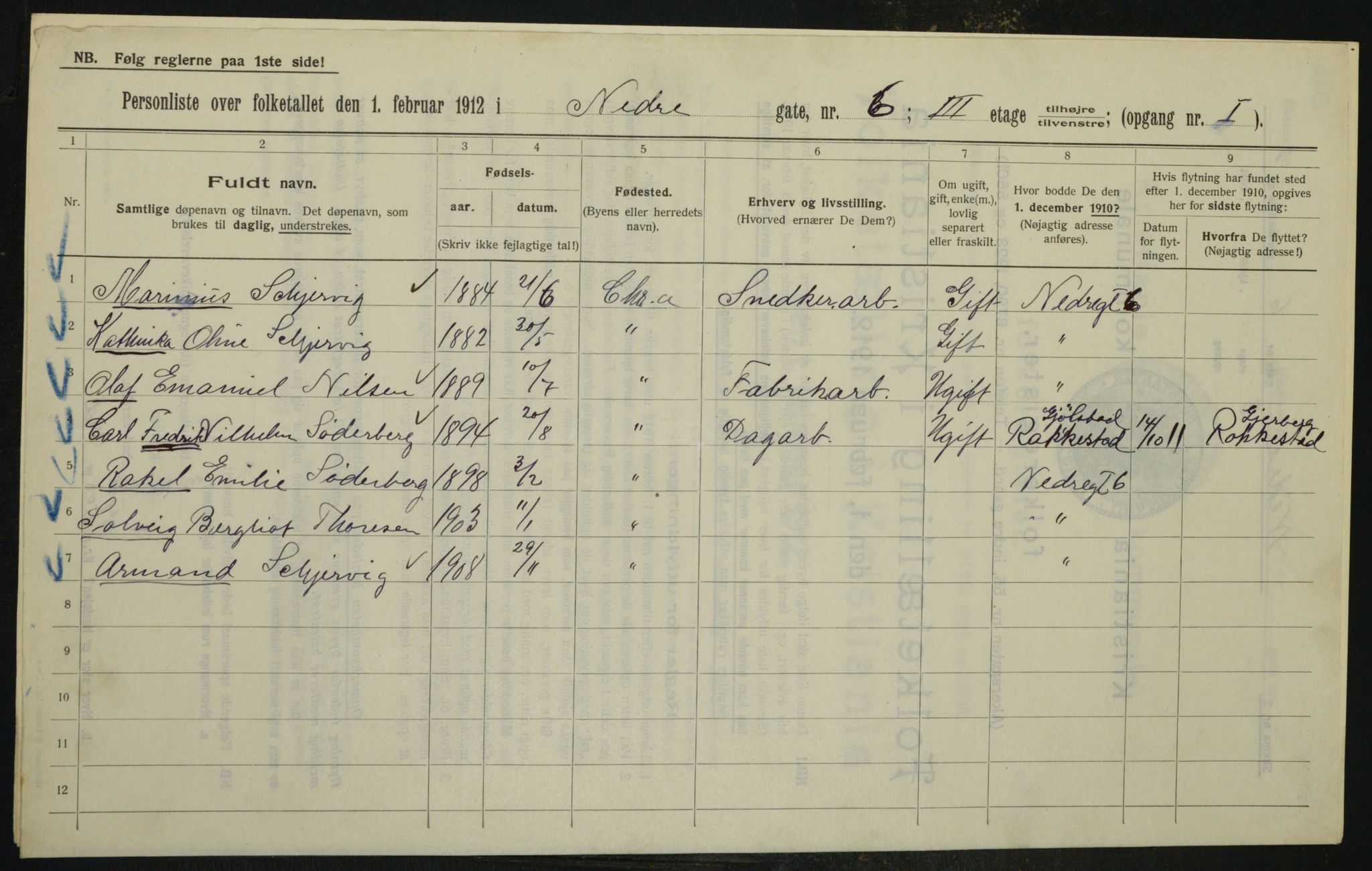 OBA, Municipal Census 1912 for Kristiania, 1912, p. 69742