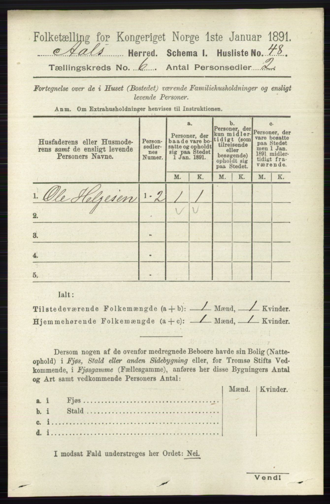 RA, 1891 census for 0619 Ål, 1891, p. 1516