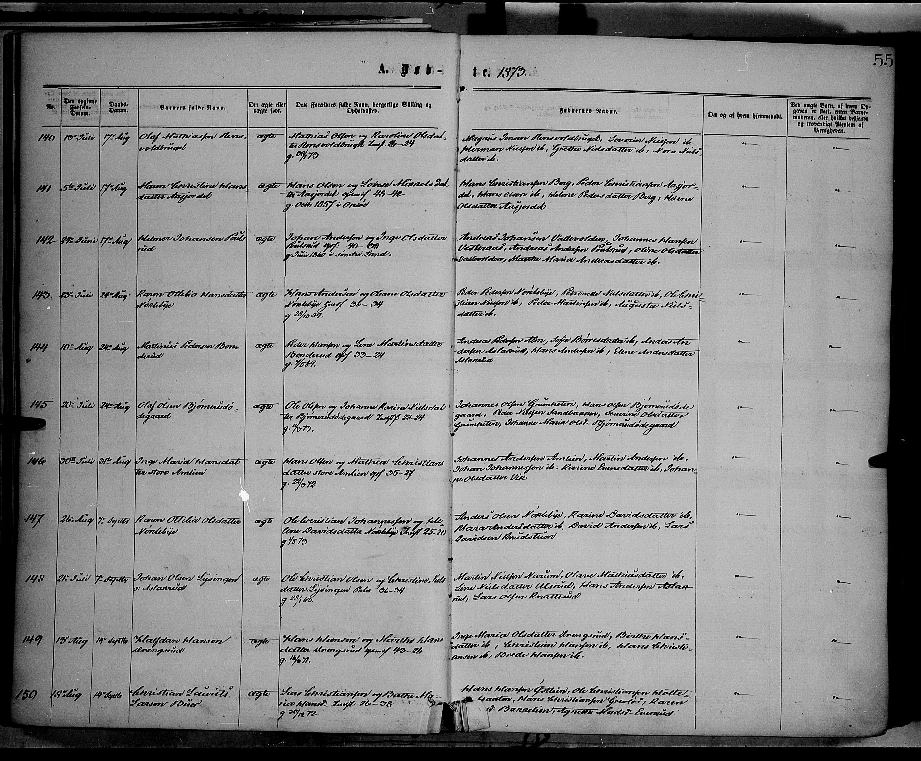 Vestre Toten prestekontor, AV/SAH-PREST-108/H/Ha/Haa/L0008: Parish register (official) no. 8, 1870-1877, p. 55