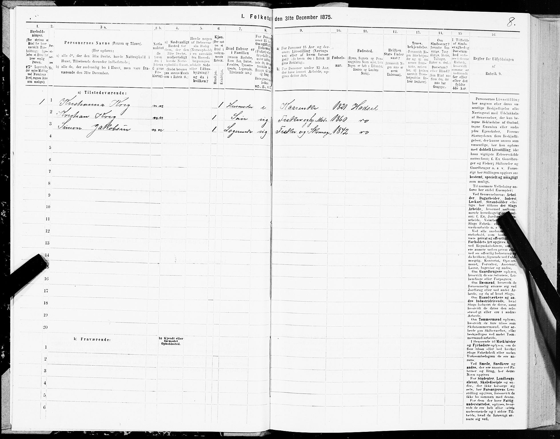 SAT, 1875 census for 1866P Hadsel, 1875, p. 1008