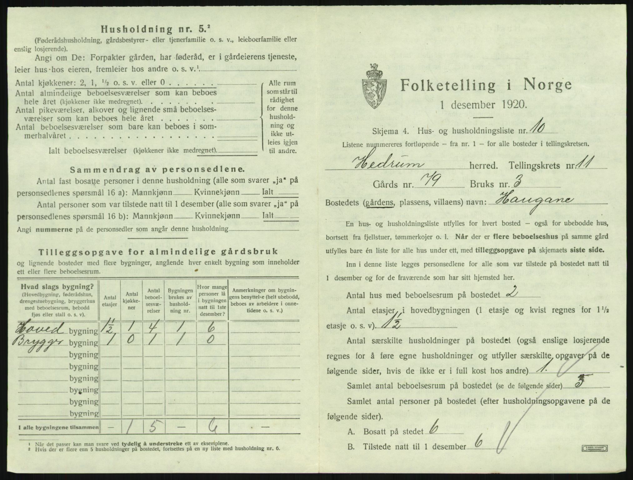 SAKO, 1920 census for Hedrum, 1920, p. 1009