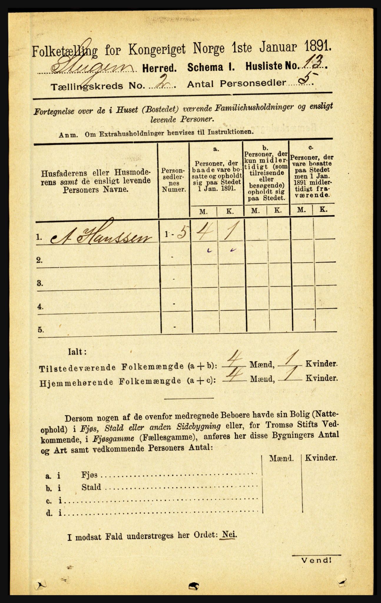 RA, 1891 census for 1848 Steigen, 1891, p. 626