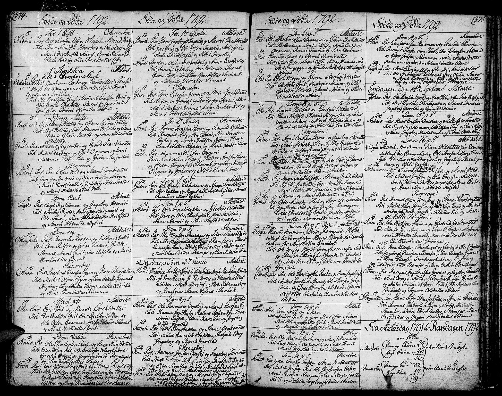 Ministerialprotokoller, klokkerbøker og fødselsregistre - Sør-Trøndelag, SAT/A-1456/672/L0852: Parish register (official) no. 672A05, 1776-1815, p. 374-375