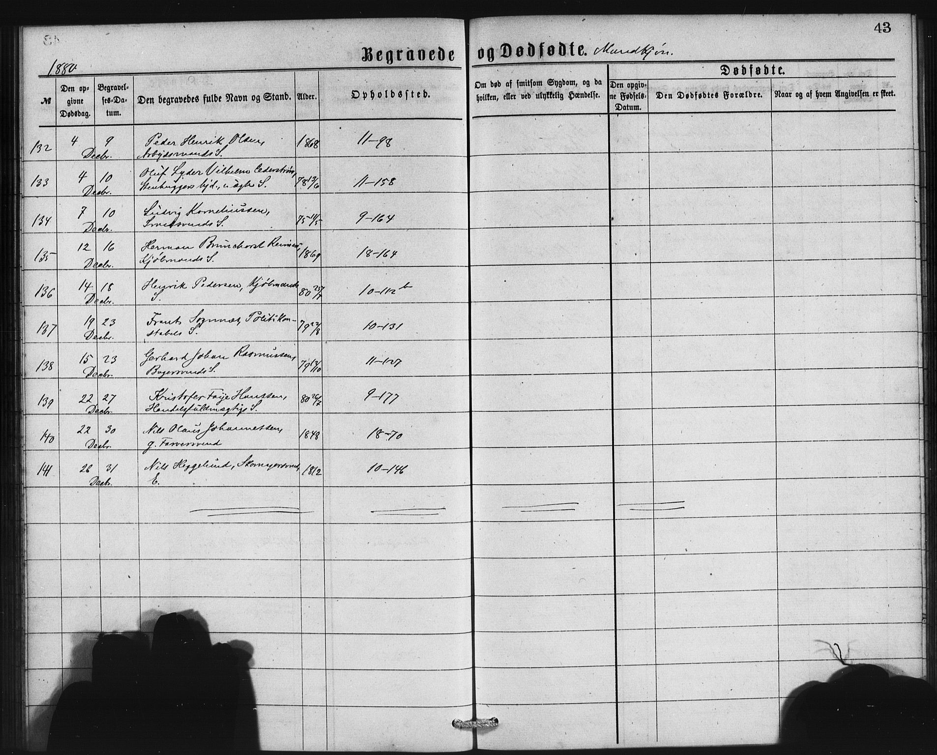 Domkirken sokneprestembete, AV/SAB-A-74801/H/Haa: Parish register (official) no. E 4, 1877-1881, p. 43