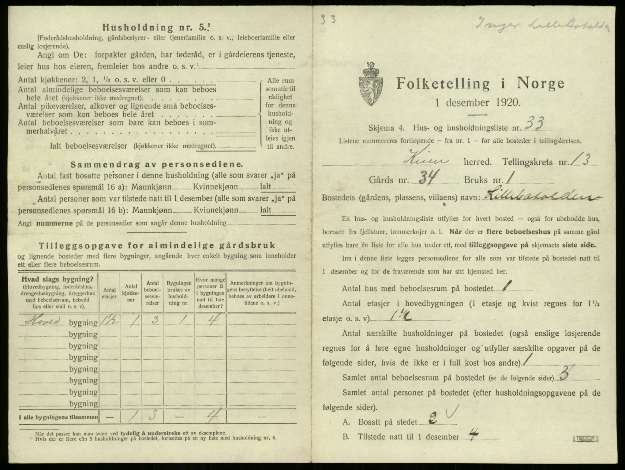 SAB, 1920 census for Kinn, 1920, p. 614