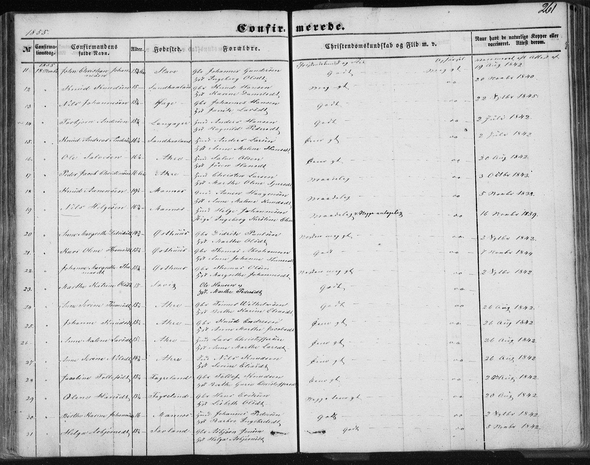 Skudenes sokneprestkontor, AV/SAST-A -101849/H/Ha/Haa/L0004: Parish register (official) no. A 3.1, 1847-1863, p. 261