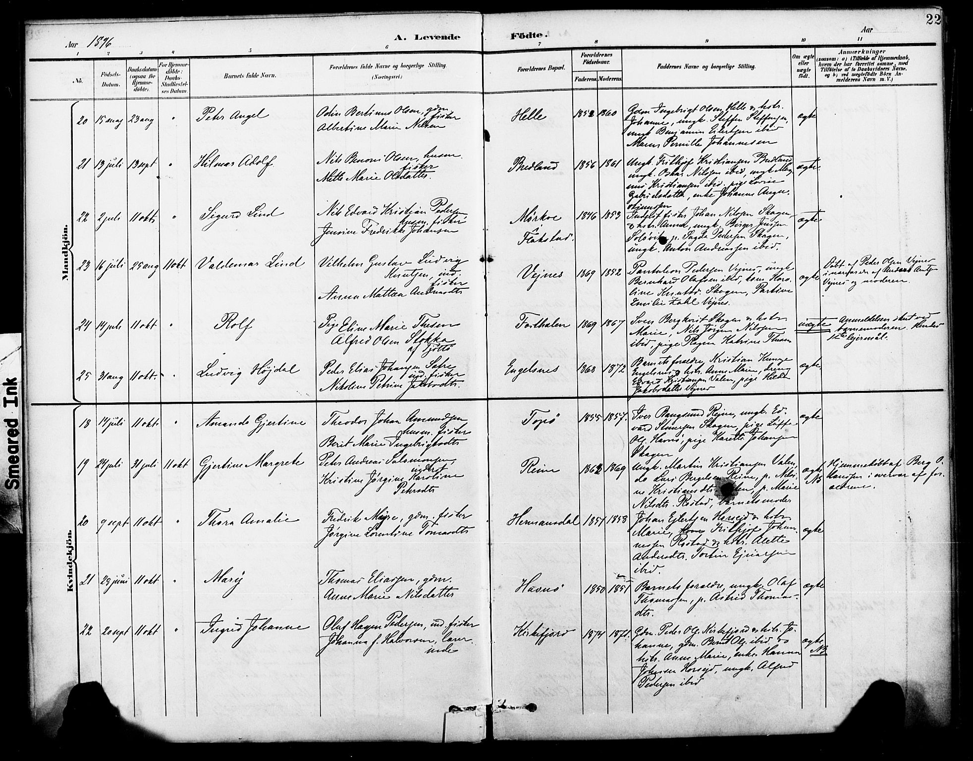 Ministerialprotokoller, klokkerbøker og fødselsregistre - Nordland, AV/SAT-A-1459/886/L1220: Parish register (official) no. 886A02, 1892-1903, p. 22