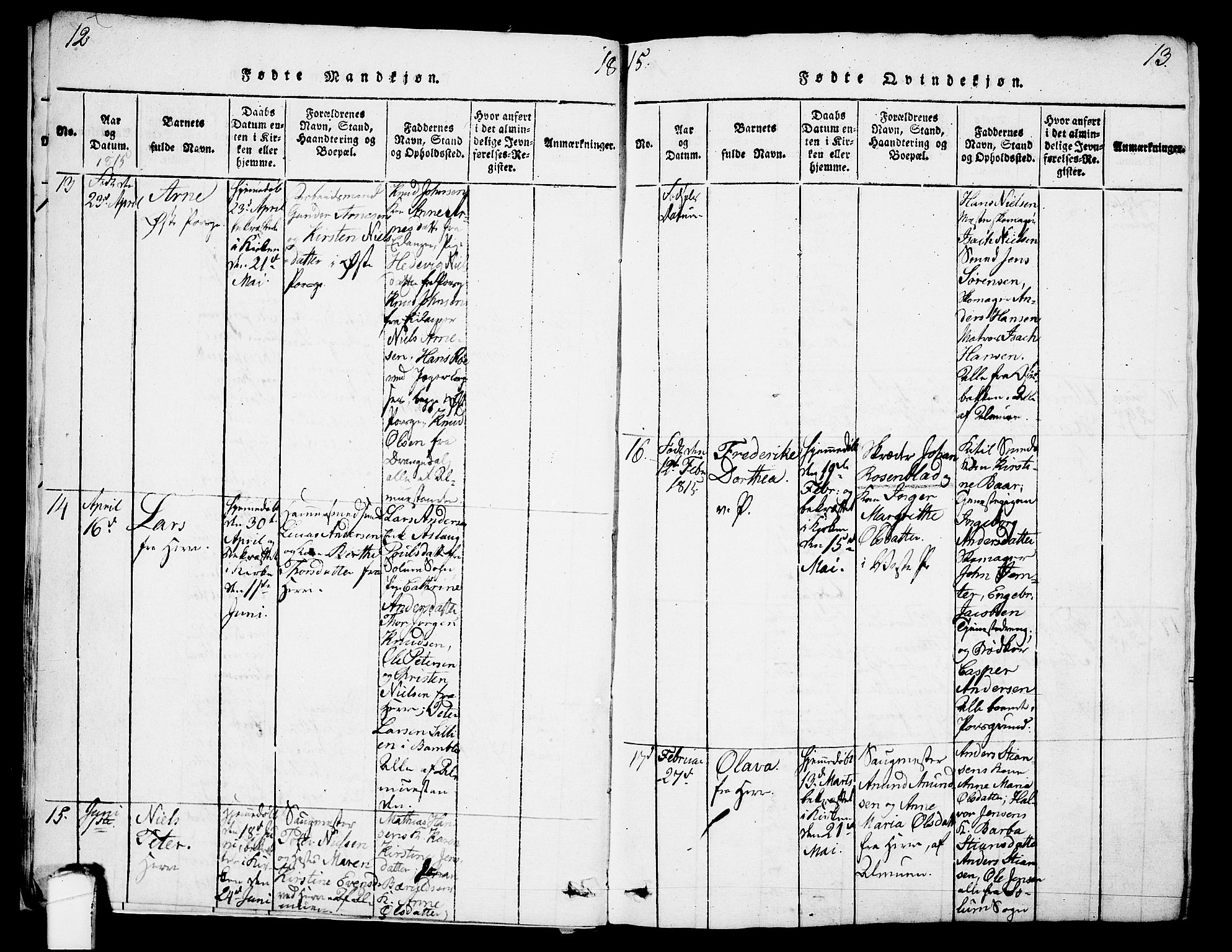 Porsgrunn kirkebøker , AV/SAKO-A-104/G/Gb/L0001: Parish register (copy) no. II 1, 1817-1828, p. 12-13