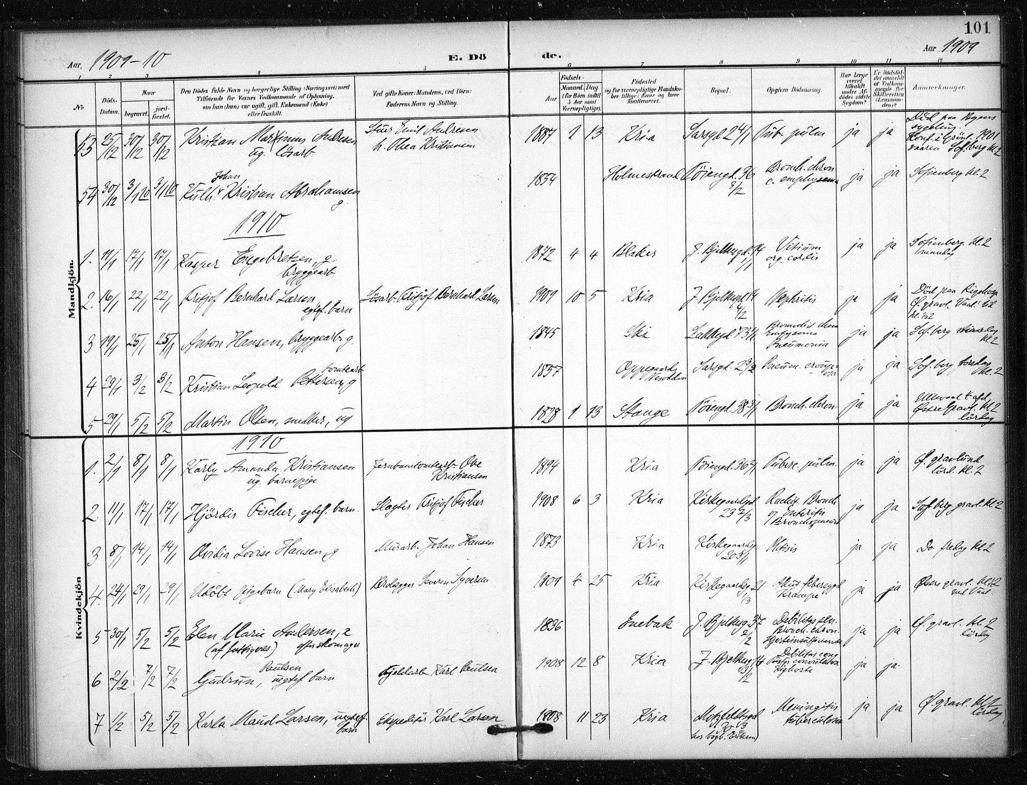 Tøyen prestekontor Kirkebøker, AV/SAO-A-10167a/F/Fa/L0002: Parish register (official) no. I 2, 1907-1916, p. 101