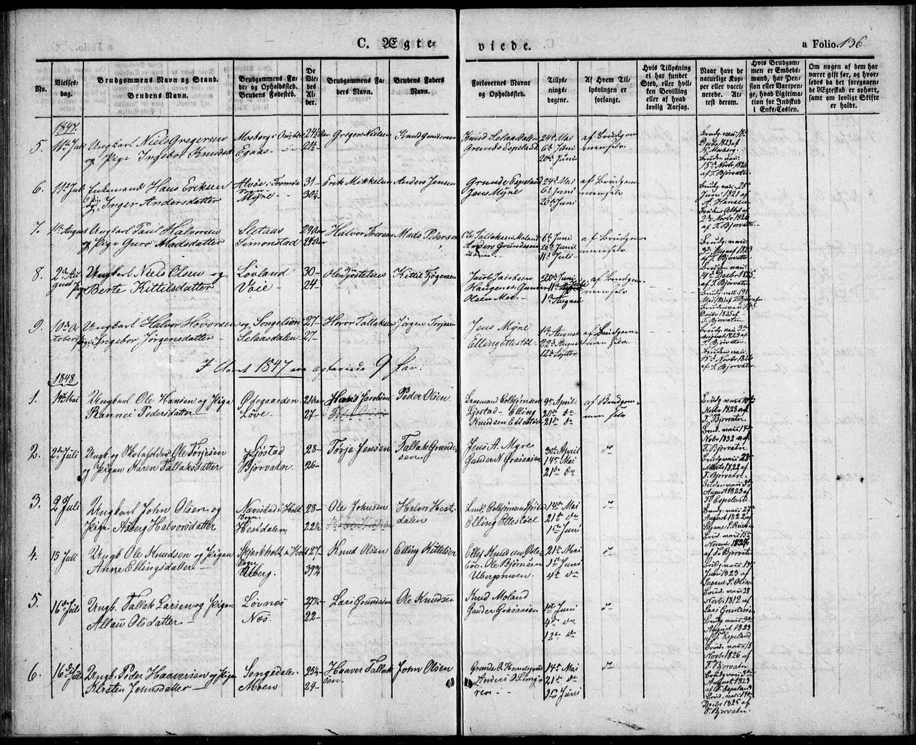 Gjerstad sokneprestkontor, AV/SAK-1111-0014/F/Fa/Fab/L0002: Parish register (official) no. A 2, 1835-1852, p. 136