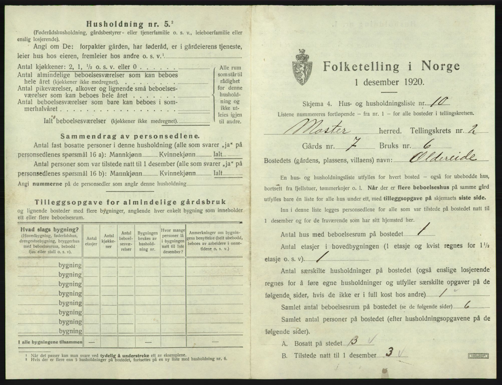 SAB, 1920 census for Moster, 1920, p. 107