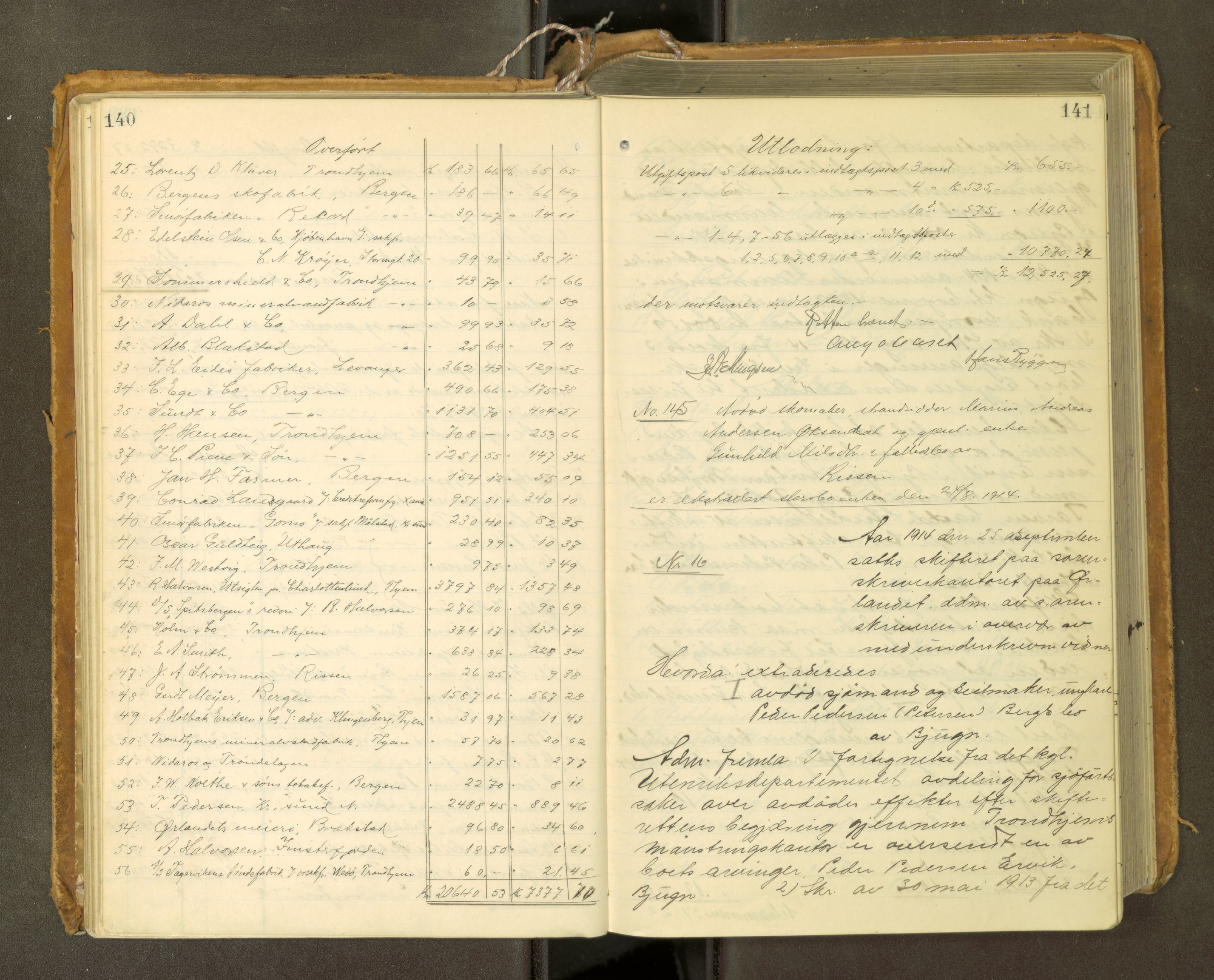 Fosen sorenskriveri, AV/SAT-A-1107/1/3/3A/L0031: Skifteutlodningsprotokoll nr. 10, 1913-1919, p. 140-141