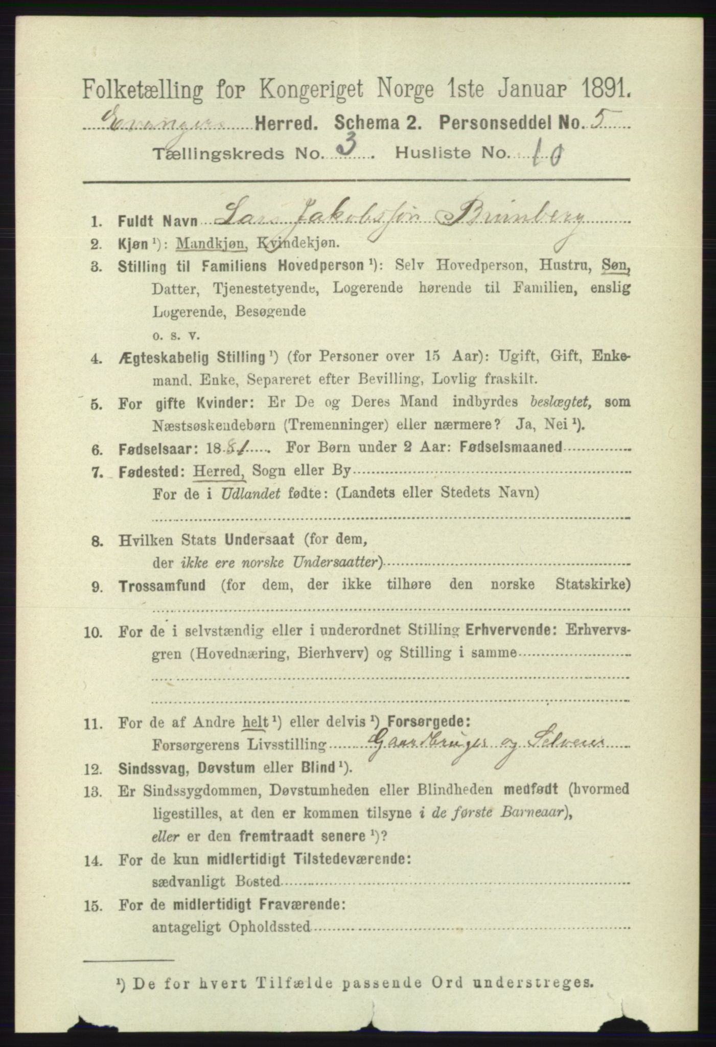 RA, 1891 census for 1237 Evanger, 1891, p. 923