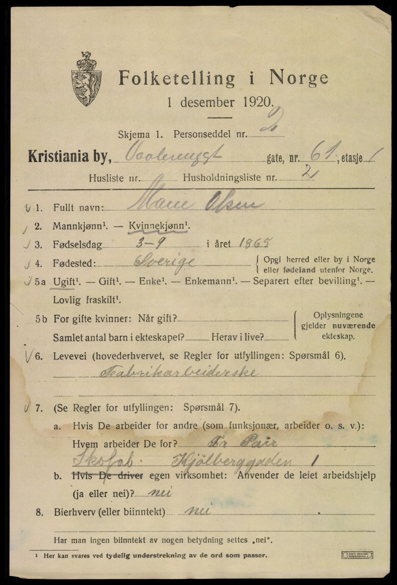 SAO, 1920 census for Kristiania, 1920, p. 626647