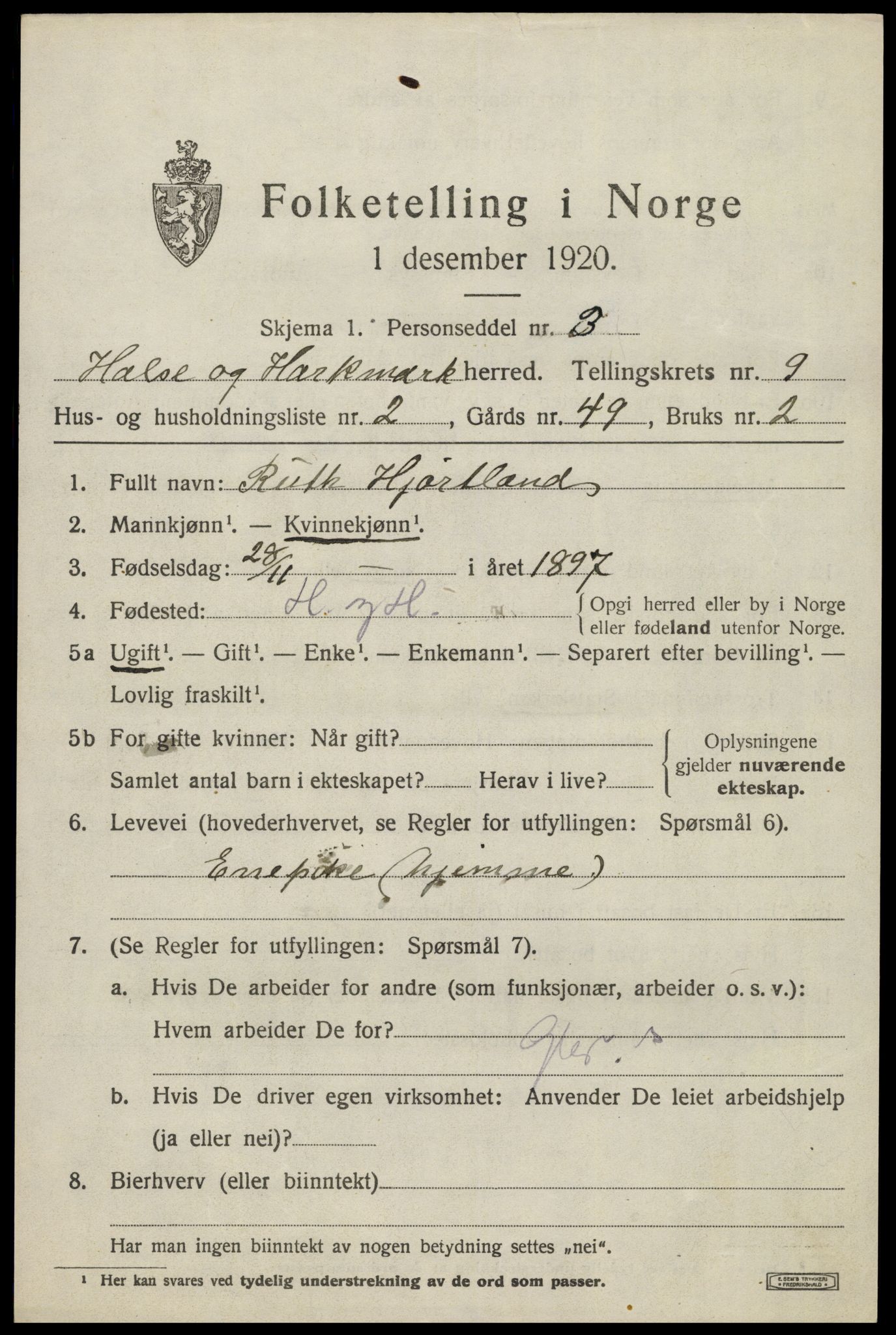 SAK, 1920 census for Halse og Harkmark, 1920, p. 4527