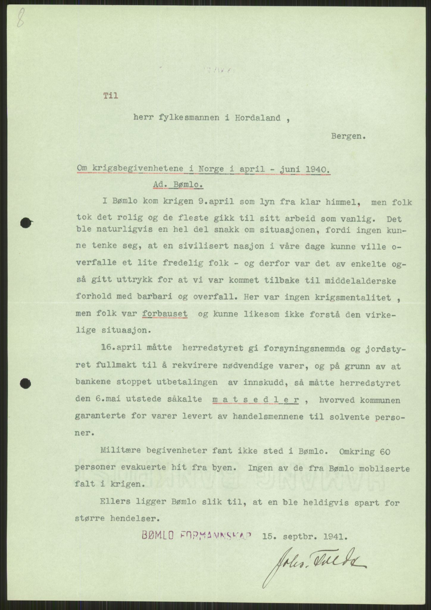 Forsvaret, Forsvarets krigshistoriske avdeling, RA/RAFA-2017/Y/Ya/L0015: II-C-11-31 - Fylkesmenn.  Rapporter om krigsbegivenhetene 1940., 1940, p. 239