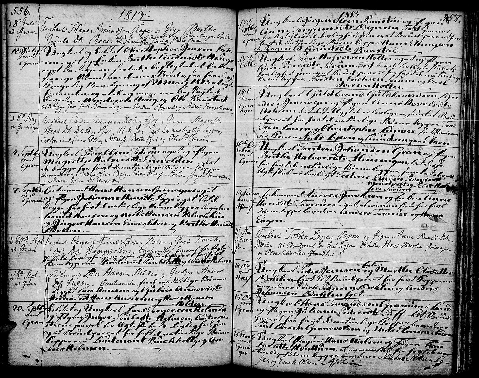 Gran prestekontor, AV/SAH-PREST-112/H/Ha/Haa/L0006: Parish register (official) no. 6, 1787-1824, p. 556-557