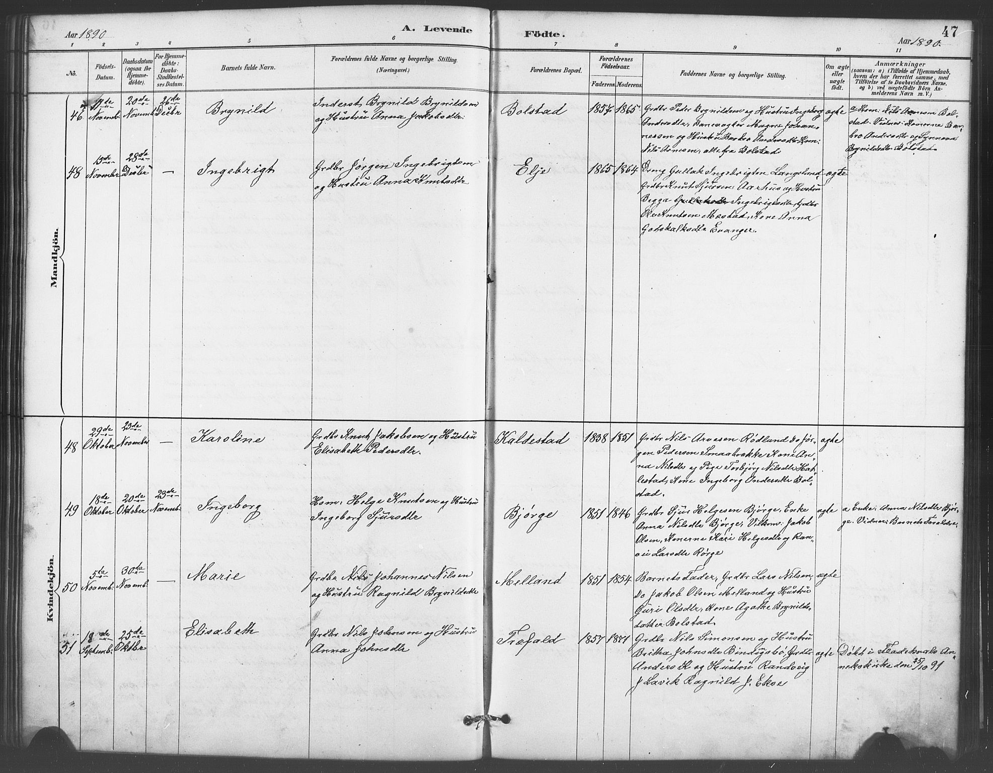 Evanger sokneprestembete, SAB/A-99924: Parish register (copy) no. A 4, 1887-1897, p. 47