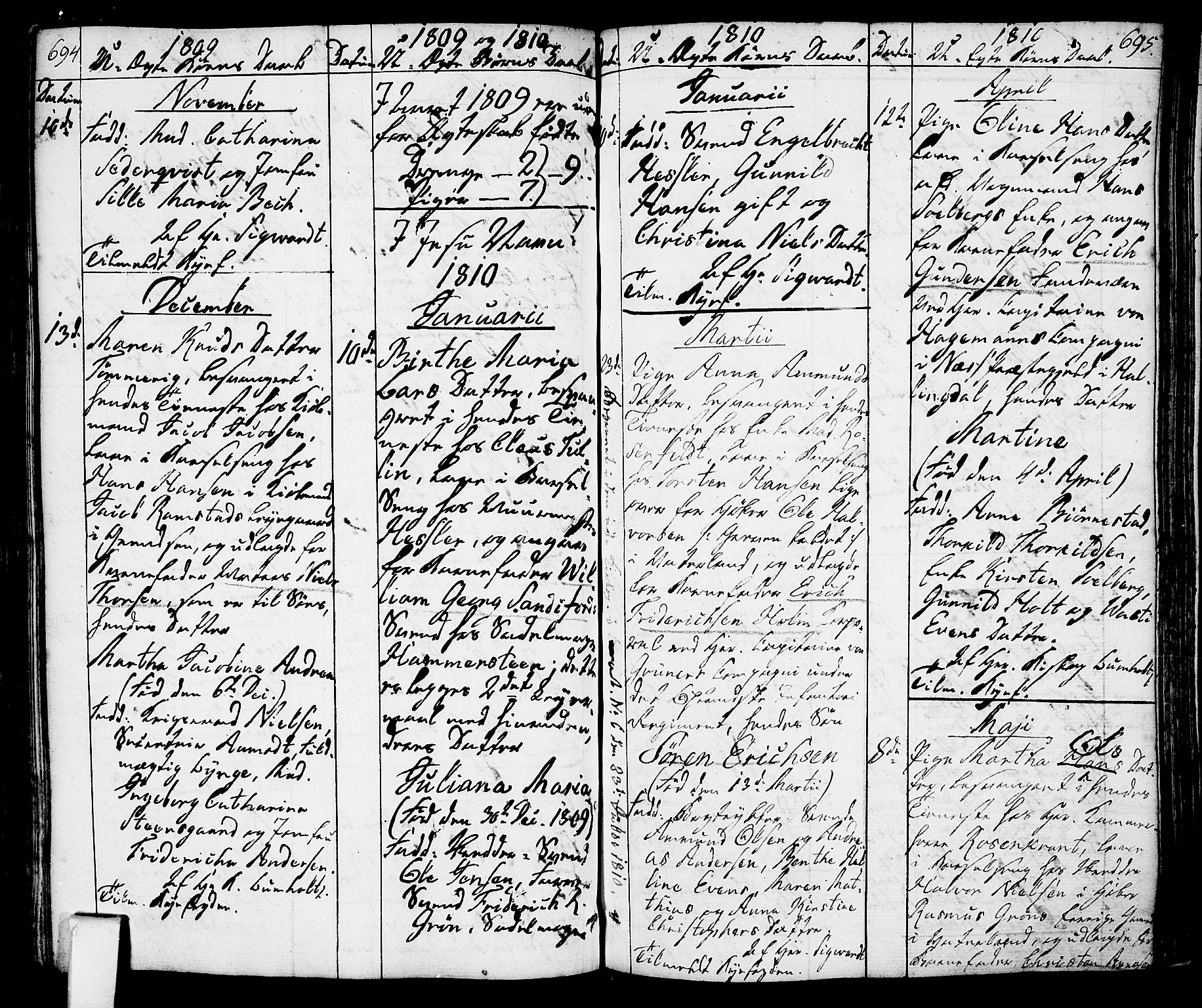 Oslo domkirke Kirkebøker, SAO/A-10752/F/Fa/L0006: Parish register (official) no. 6, 1807-1817, p. 694-695