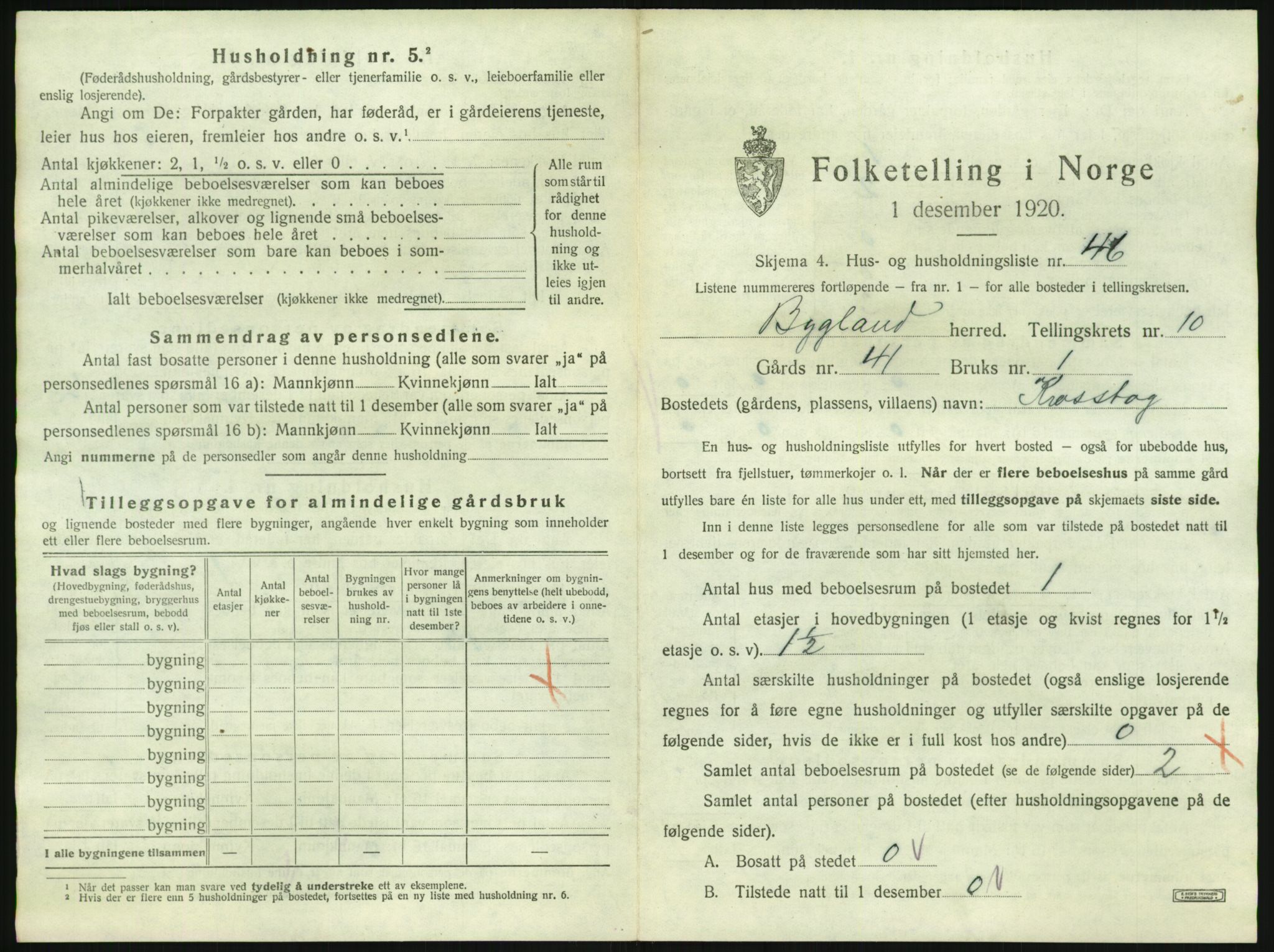 SAK, 1920 census for Bygland, 1920, p. 649