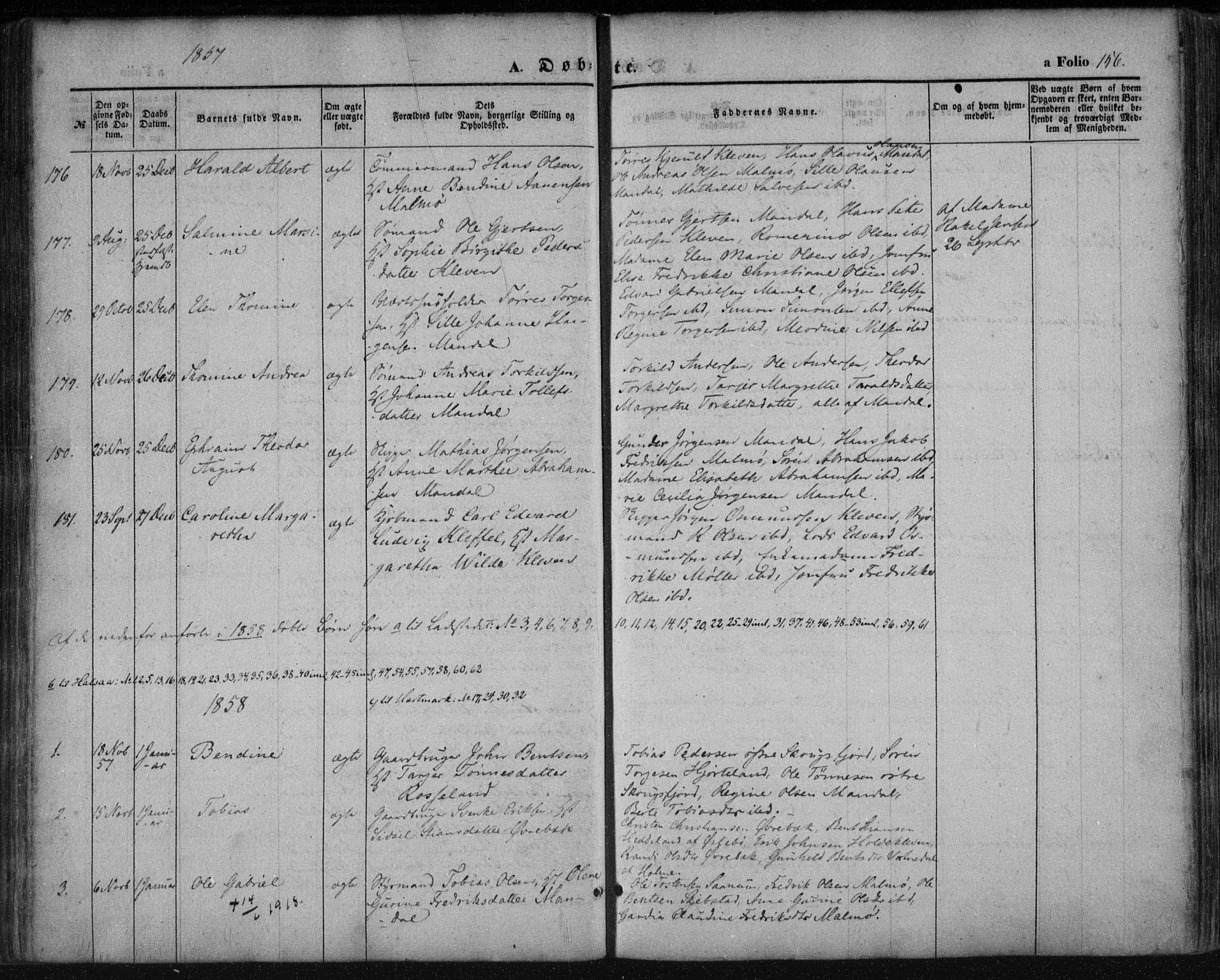 Mandal sokneprestkontor, AV/SAK-1111-0030/F/Fa/Faa/L0013: Parish register (official) no. A 13, 1847-1859, p. 156