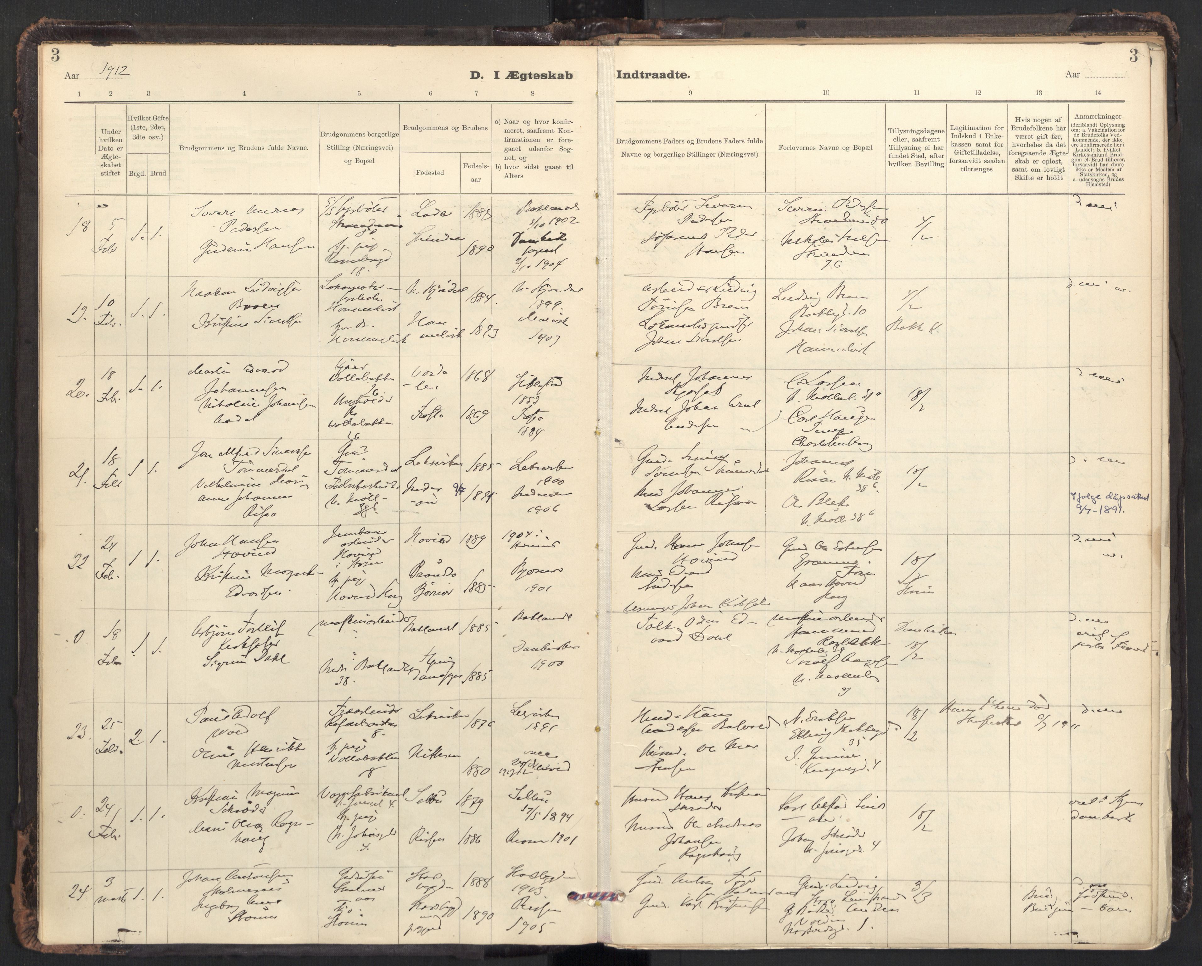 Ministerialprotokoller, klokkerbøker og fødselsregistre - Sør-Trøndelag, AV/SAT-A-1456/604/L0204: Parish register (official) no. 604A24, 1911-1920, p. 3