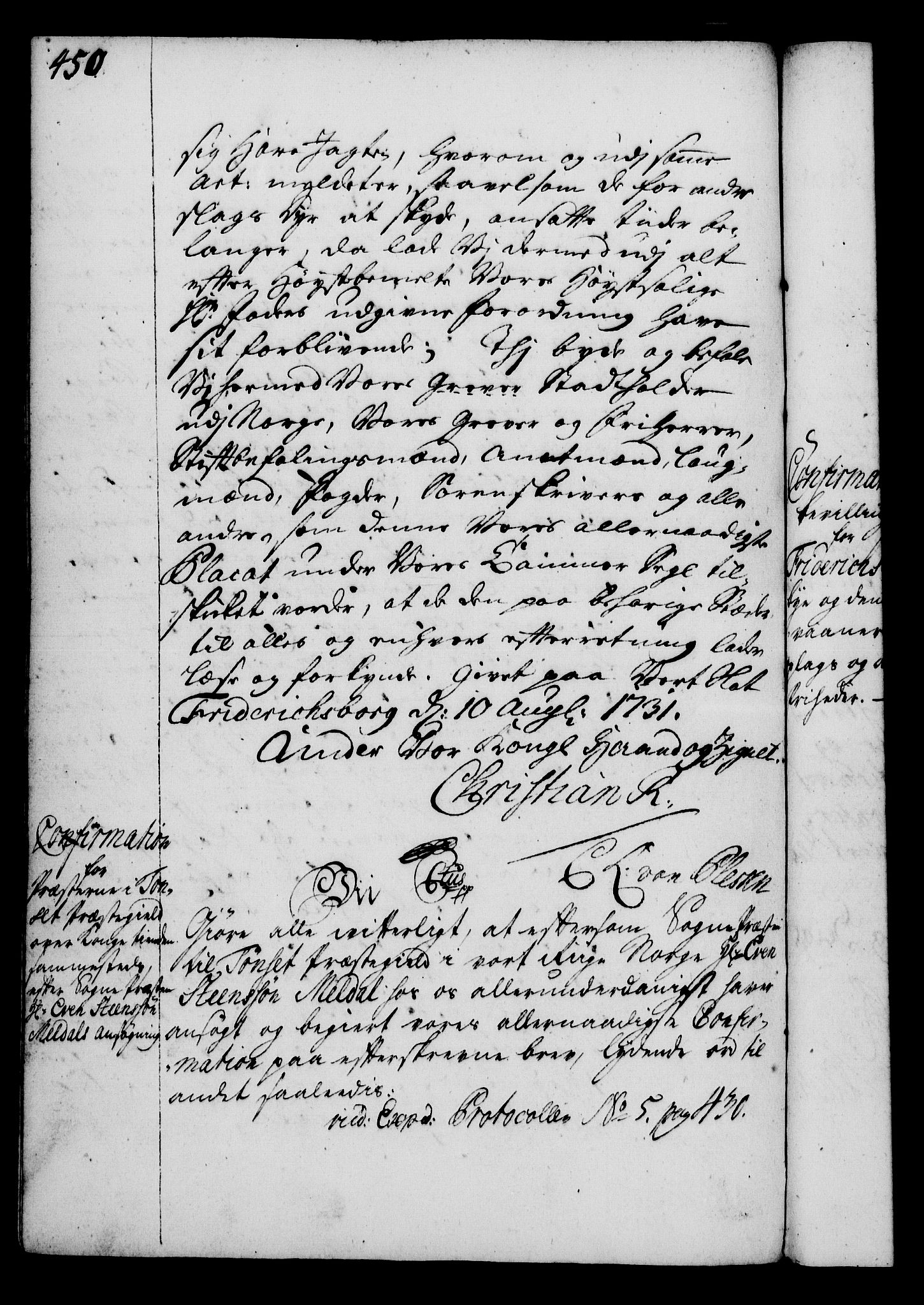 Rentekammeret, Kammerkanselliet, RA/EA-3111/G/Gg/Gga/L0003: Norsk ekspedisjonsprotokoll med register (merket RK 53.3), 1727-1734, p. 450