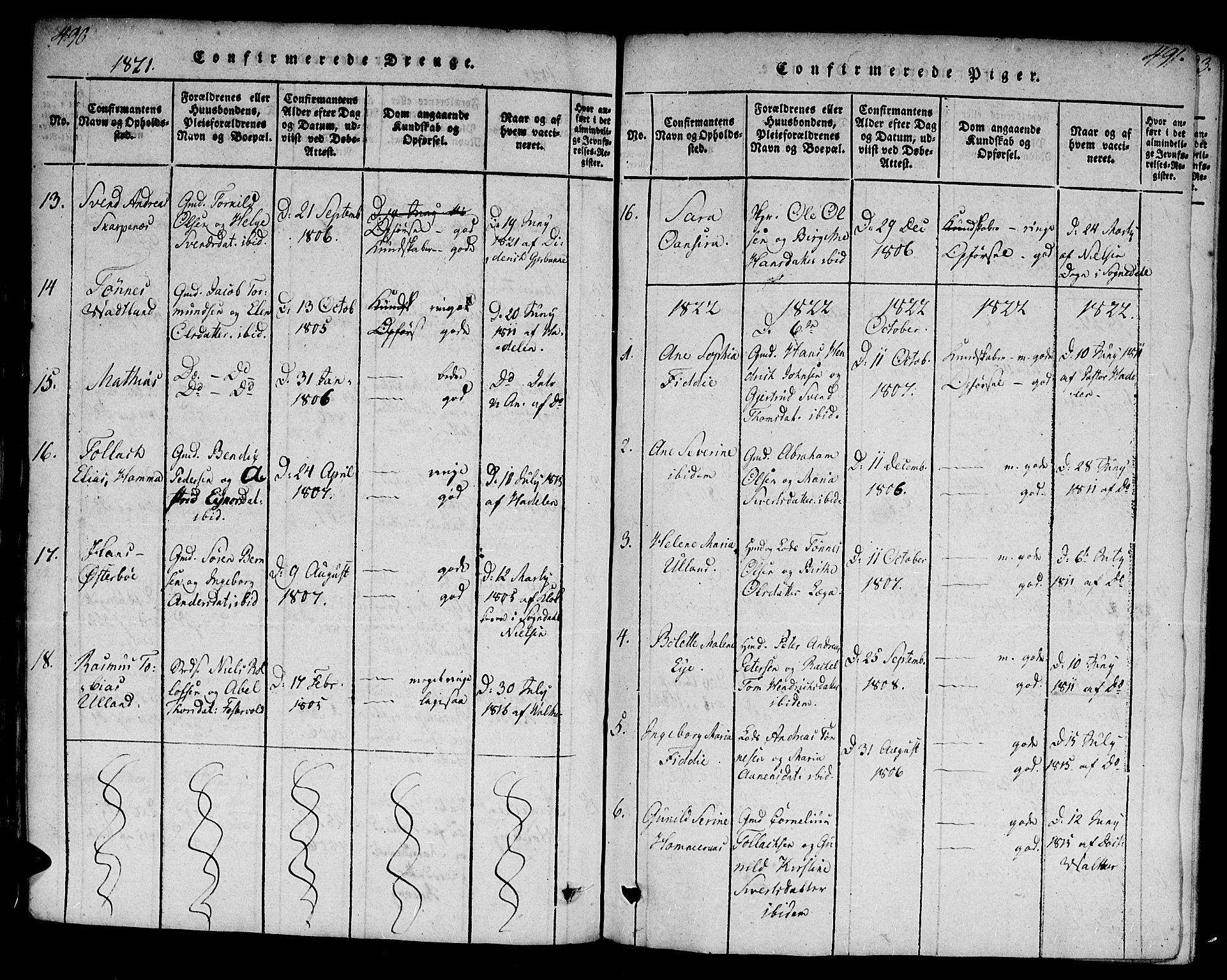 Flekkefjord sokneprestkontor, SAK/1111-0012/F/Fa/Fab/L0003: Parish register (official) no. A 3, 1815-1830, p. 490-491