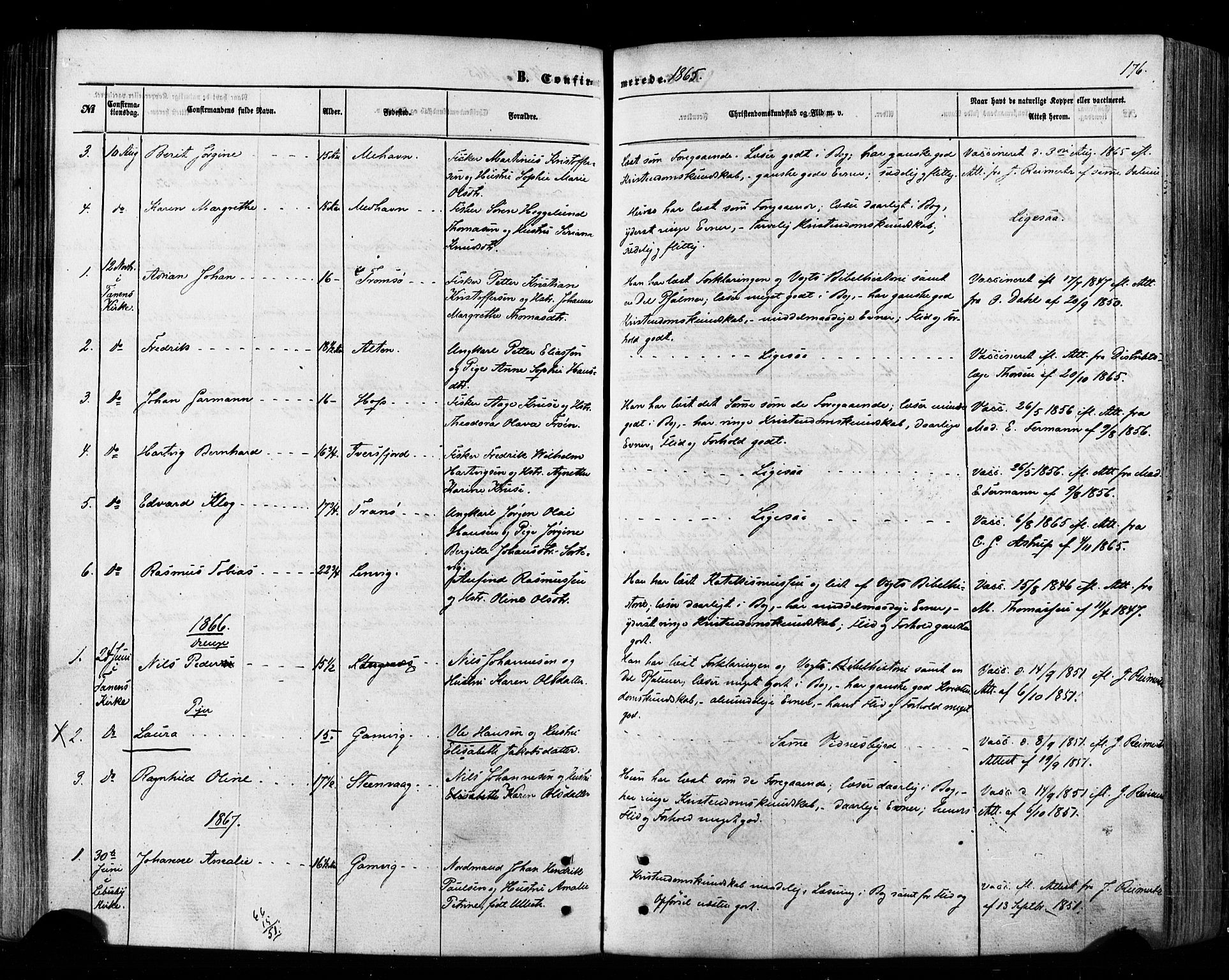 Tana sokneprestkontor, AV/SATØ-S-1334/H/Ha/L0002kirke: Parish register (official) no. 2 /2, 1862-1877, p. 176