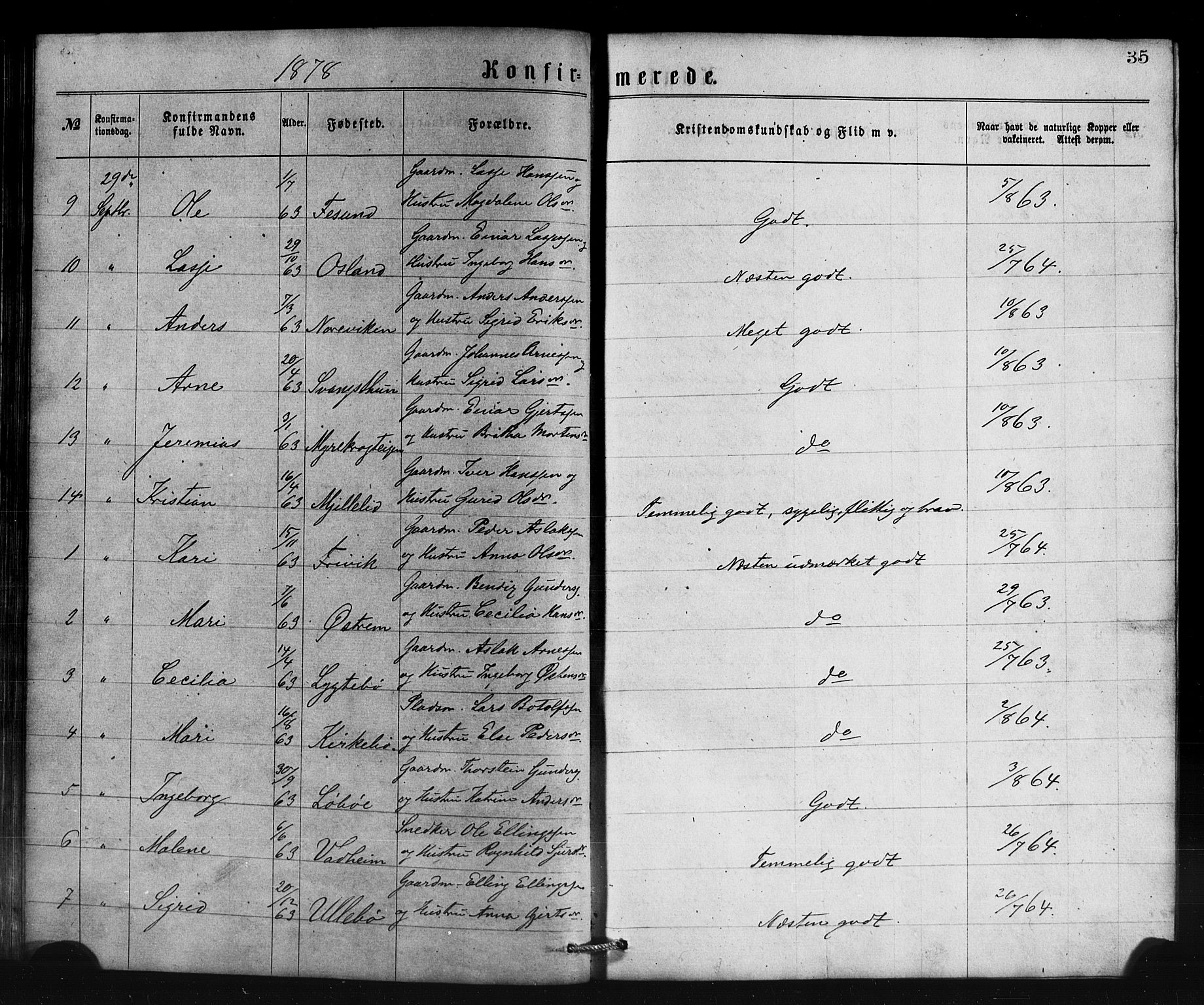 Lavik sokneprestembete, AV/SAB-A-80901: Parish register (copy) no. B 2, 1870-1881, p. 35