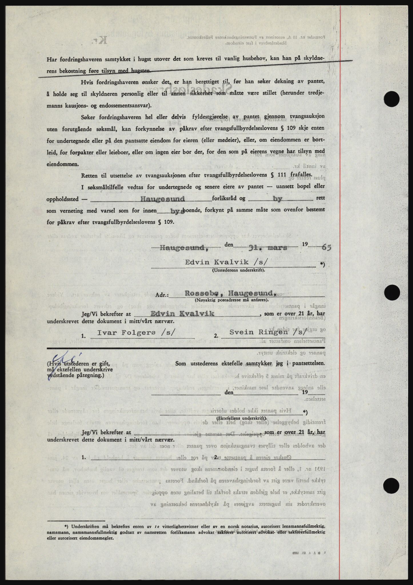 Haugesund tingrett, SAST/A-101415/01/II/IIC/L0053: Mortgage book no. B 53, 1965-1965, Diary no: : 848/1965