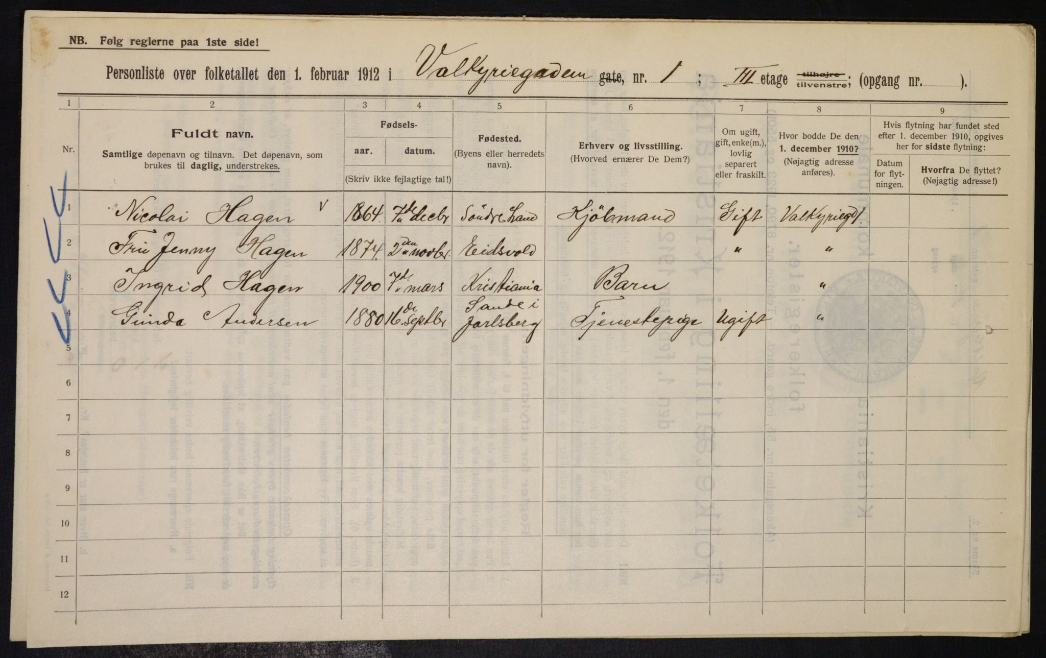 OBA, Municipal Census 1912 for Kristiania, 1912, p. 121598