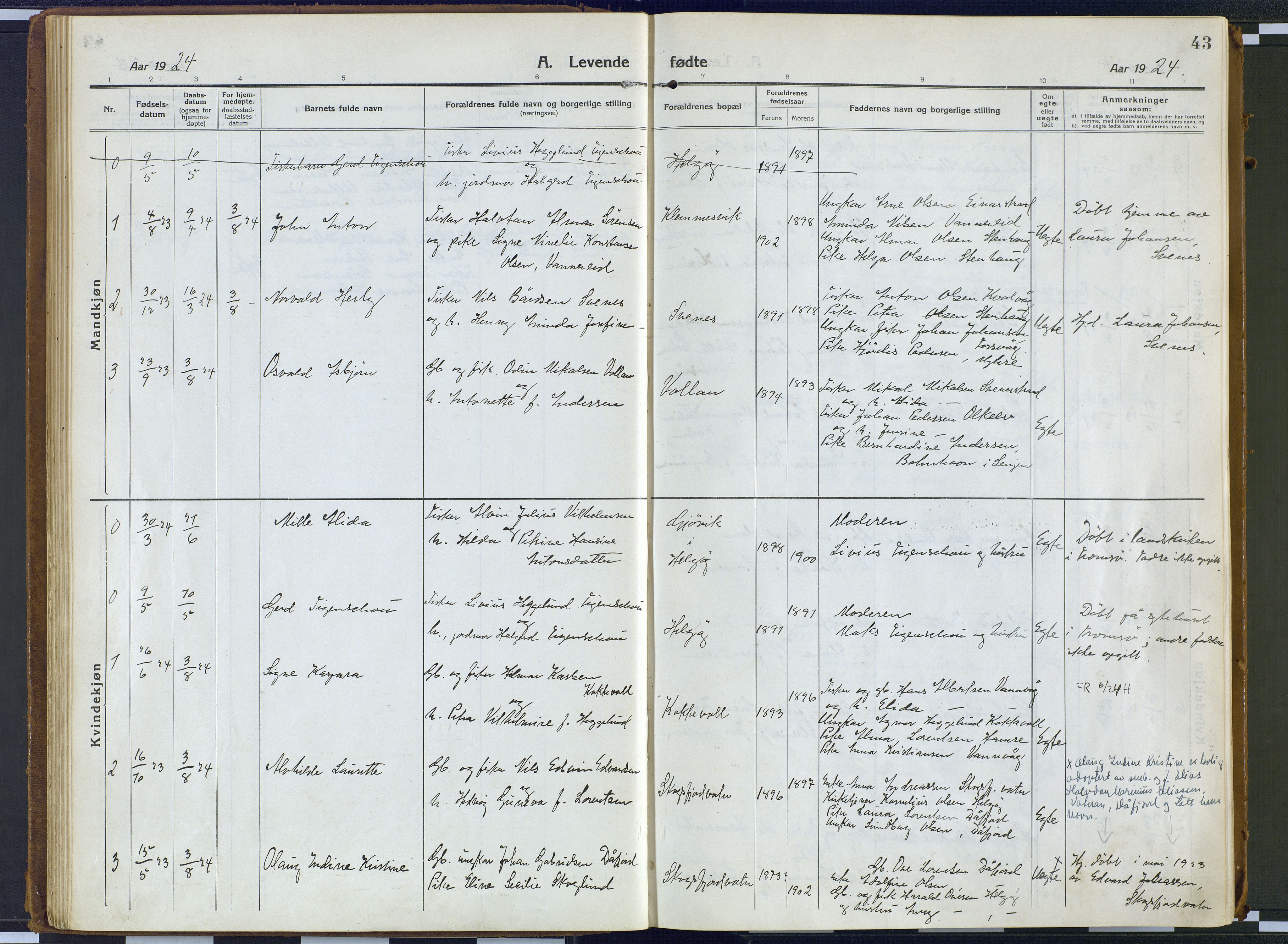 Karlsøy sokneprestembete, AV/SATØ-S-1299/H/Ha/Haa/L0016kirke: Parish register (official) no. 16, 1916-1934, p. 43