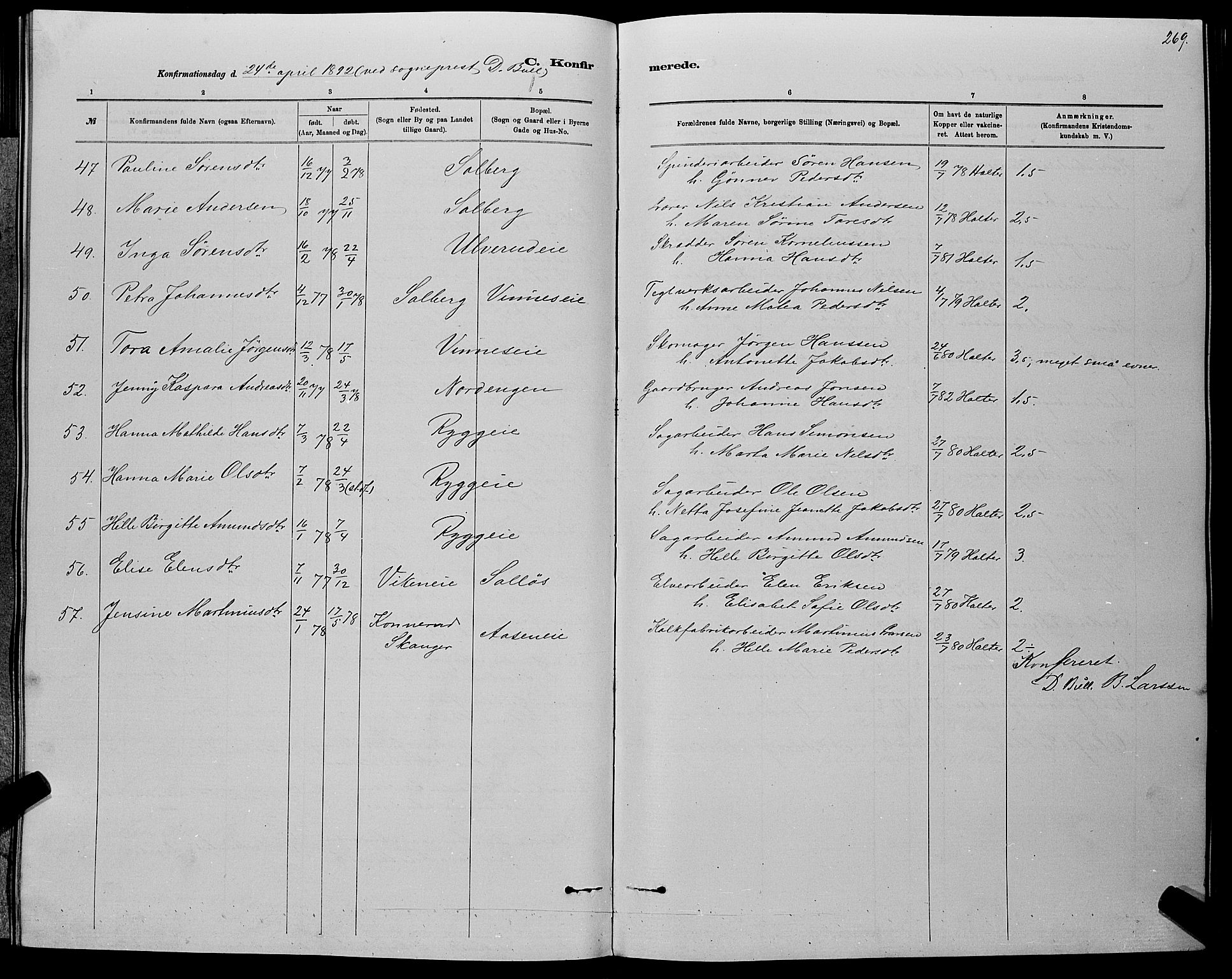 Nedre Eiker kirkebøker, AV/SAKO-A-612/G/Ga/L0002: Parish register (copy) no. 2, 1880-1896, p. 269