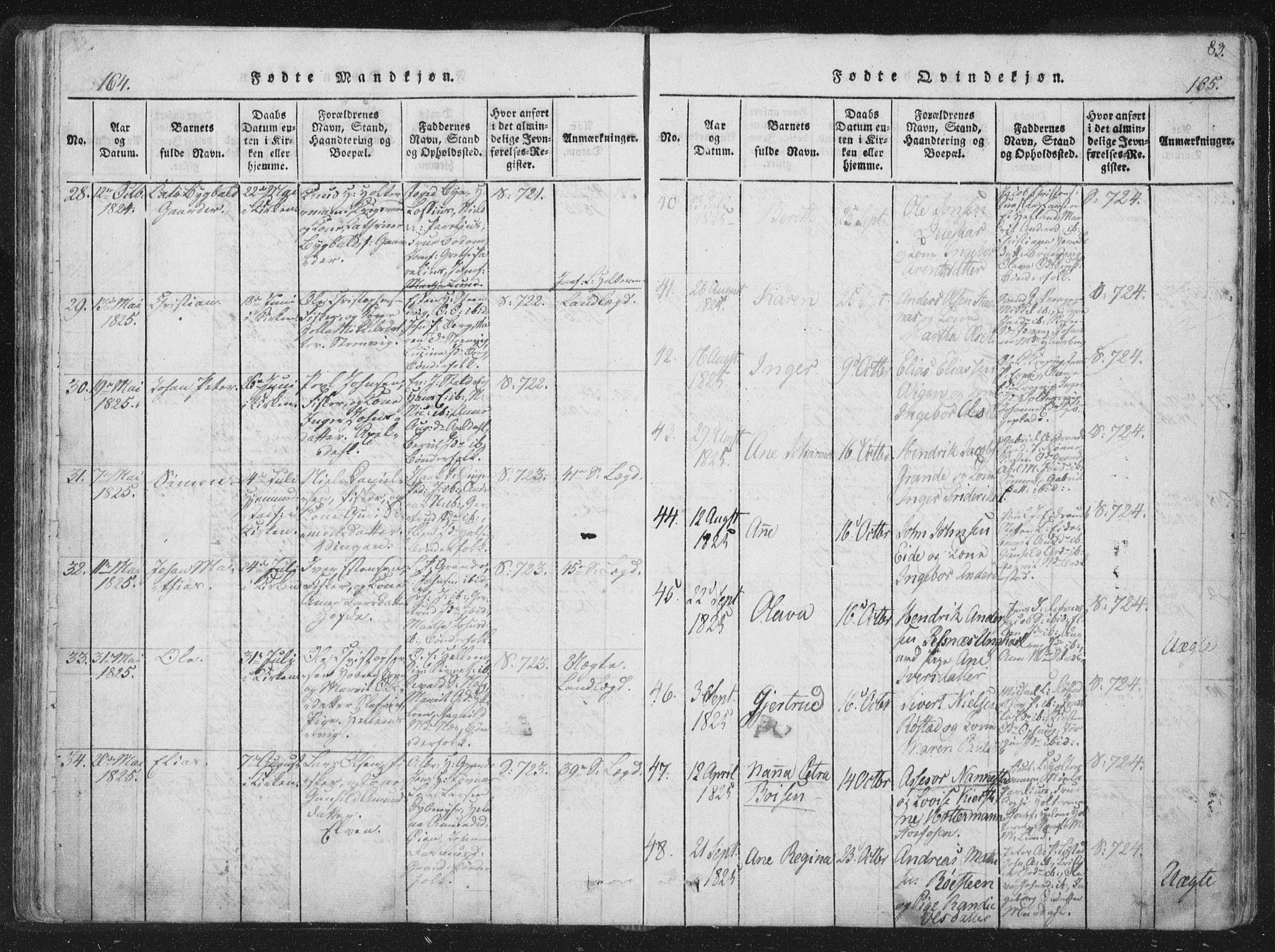 Ministerialprotokoller, klokkerbøker og fødselsregistre - Sør-Trøndelag, AV/SAT-A-1456/659/L0734: Parish register (official) no. 659A04, 1818-1825, p. 164-165