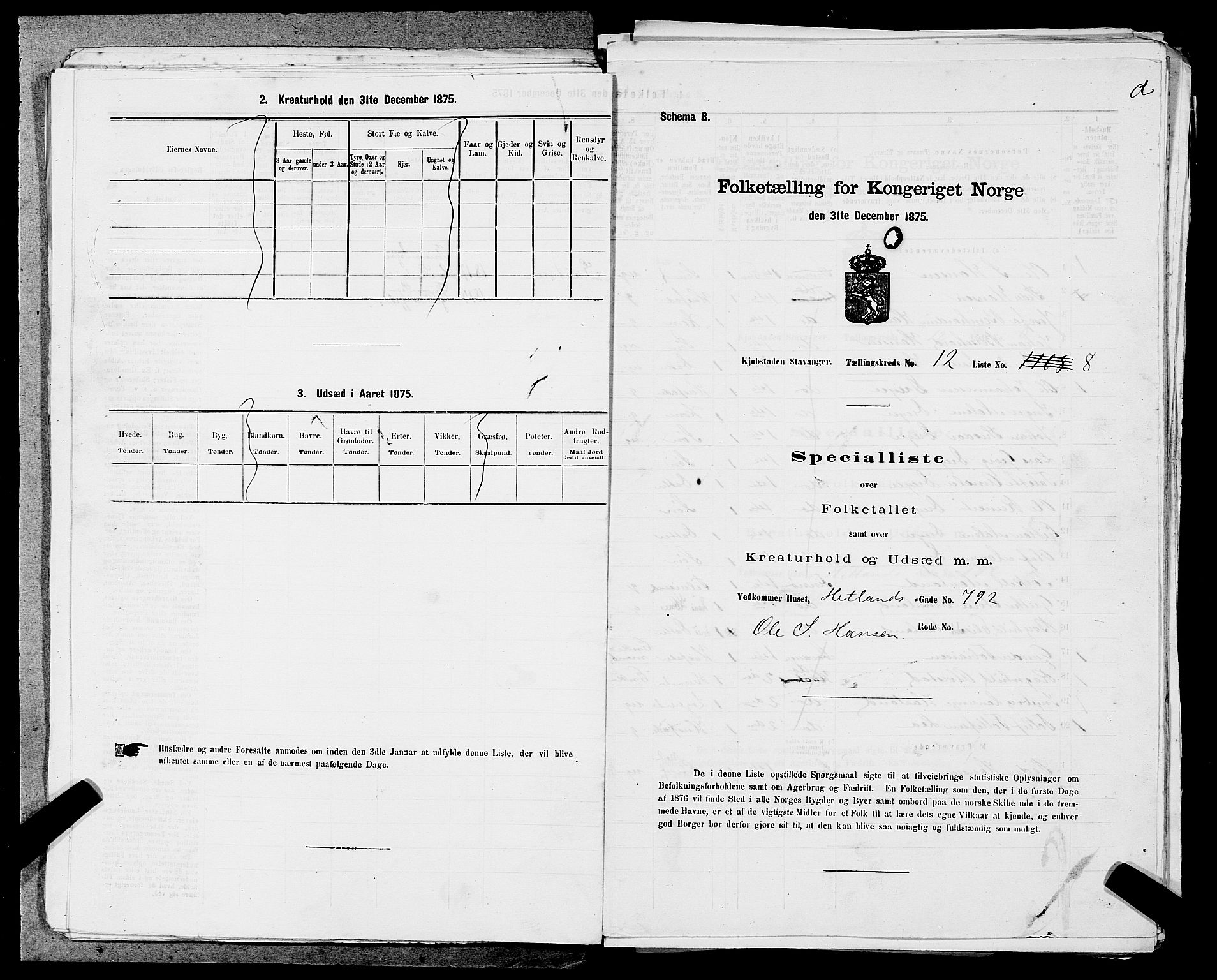 SAST, 1875 census for 1103 Stavanger, 1875, p. 2288