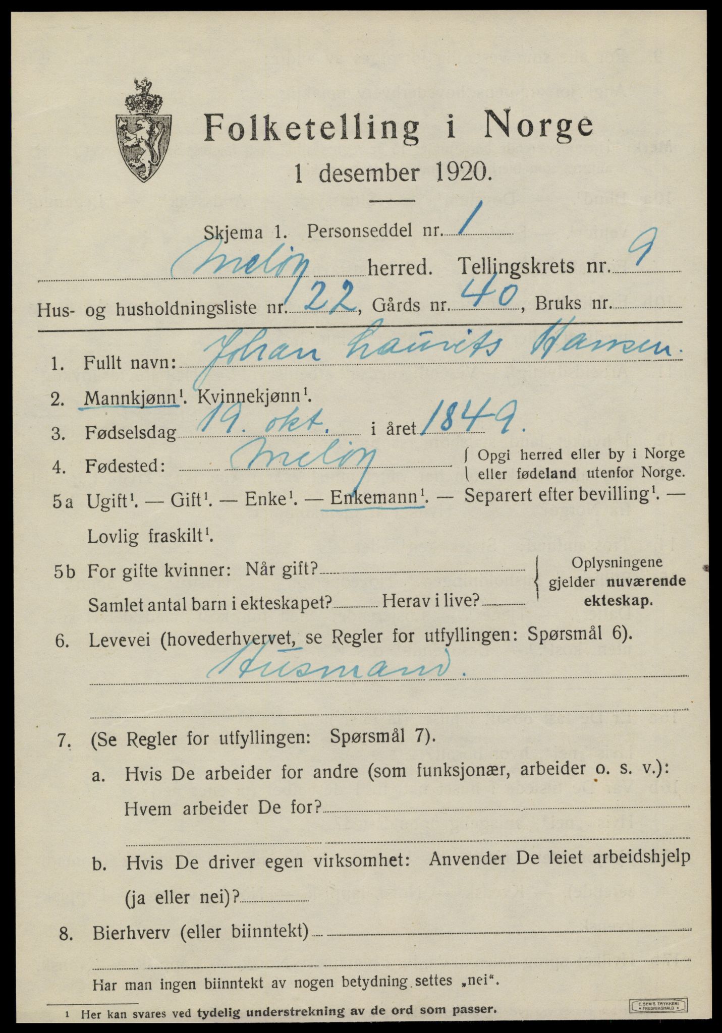 SAT, 1920 census for Meløy, 1920, p. 4701