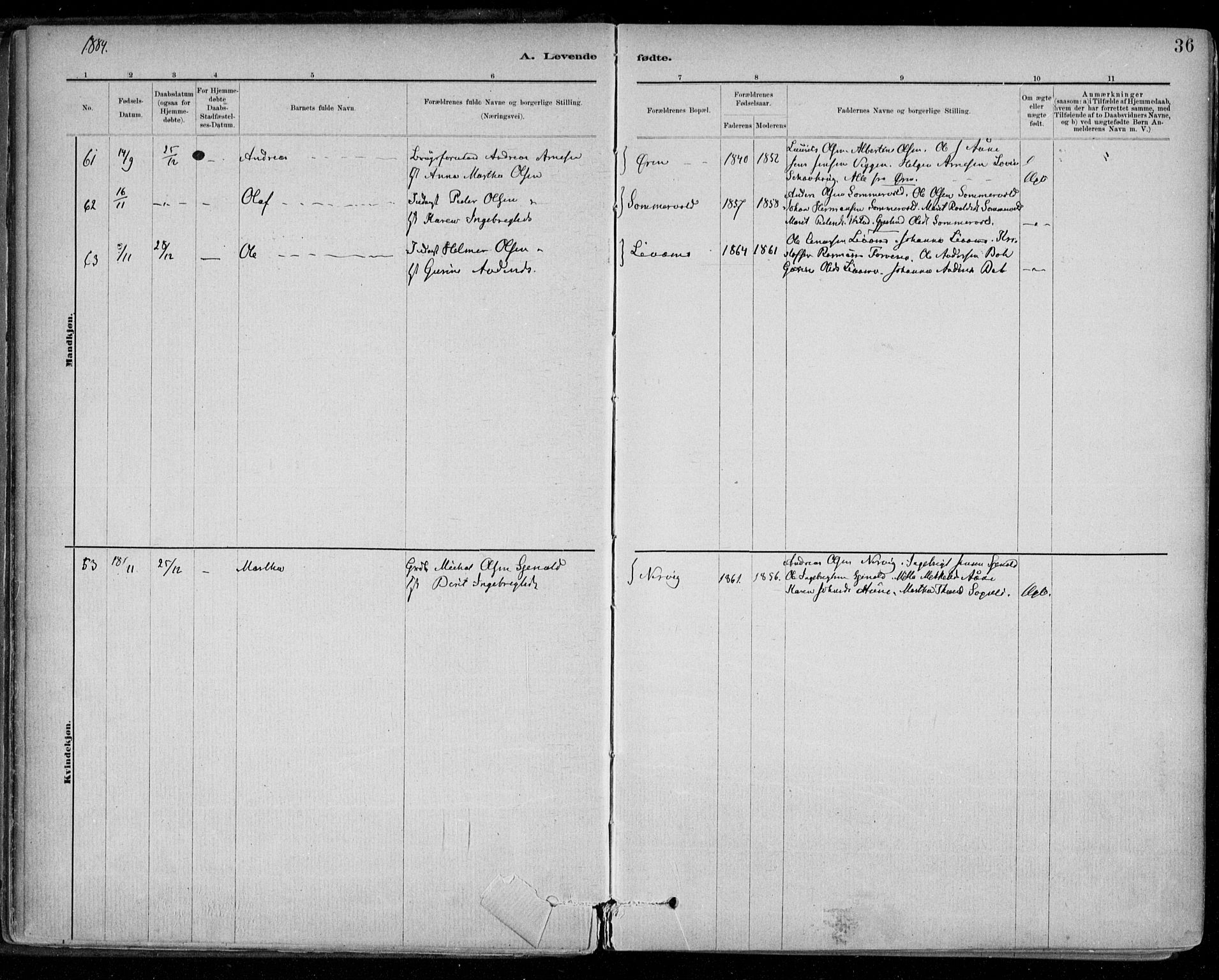 Ministerialprotokoller, klokkerbøker og fødselsregistre - Sør-Trøndelag, SAT/A-1456/668/L0809: Parish register (official) no. 668A09, 1881-1895, p. 36