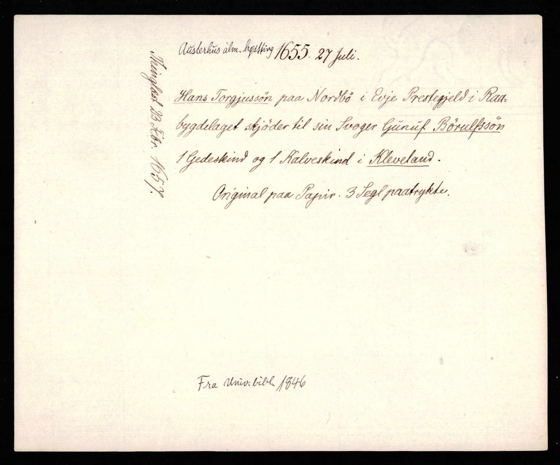 Riksarkivets diplomsamling, AV/RA-EA-5965/F35/F35b/L0009: Riksarkivets diplomer, seddelregister, 1647-1655, p. 583