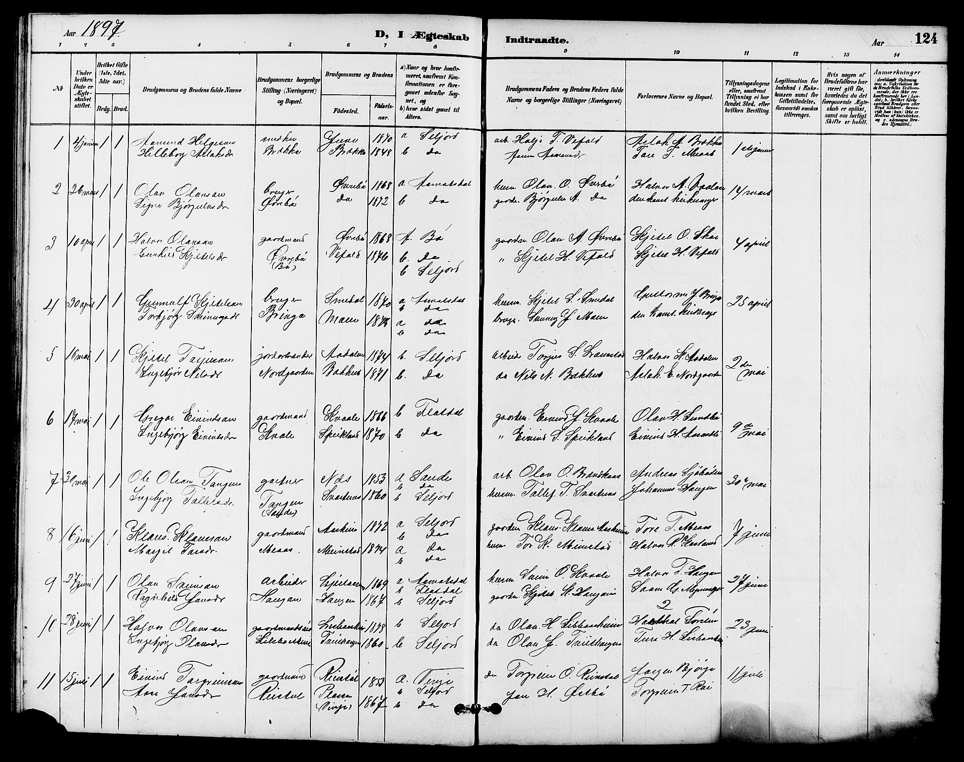 Seljord kirkebøker, SAKO/A-20/G/Ga/L0005: Parish register (copy) no. I 5, 1887-1914, p. 124