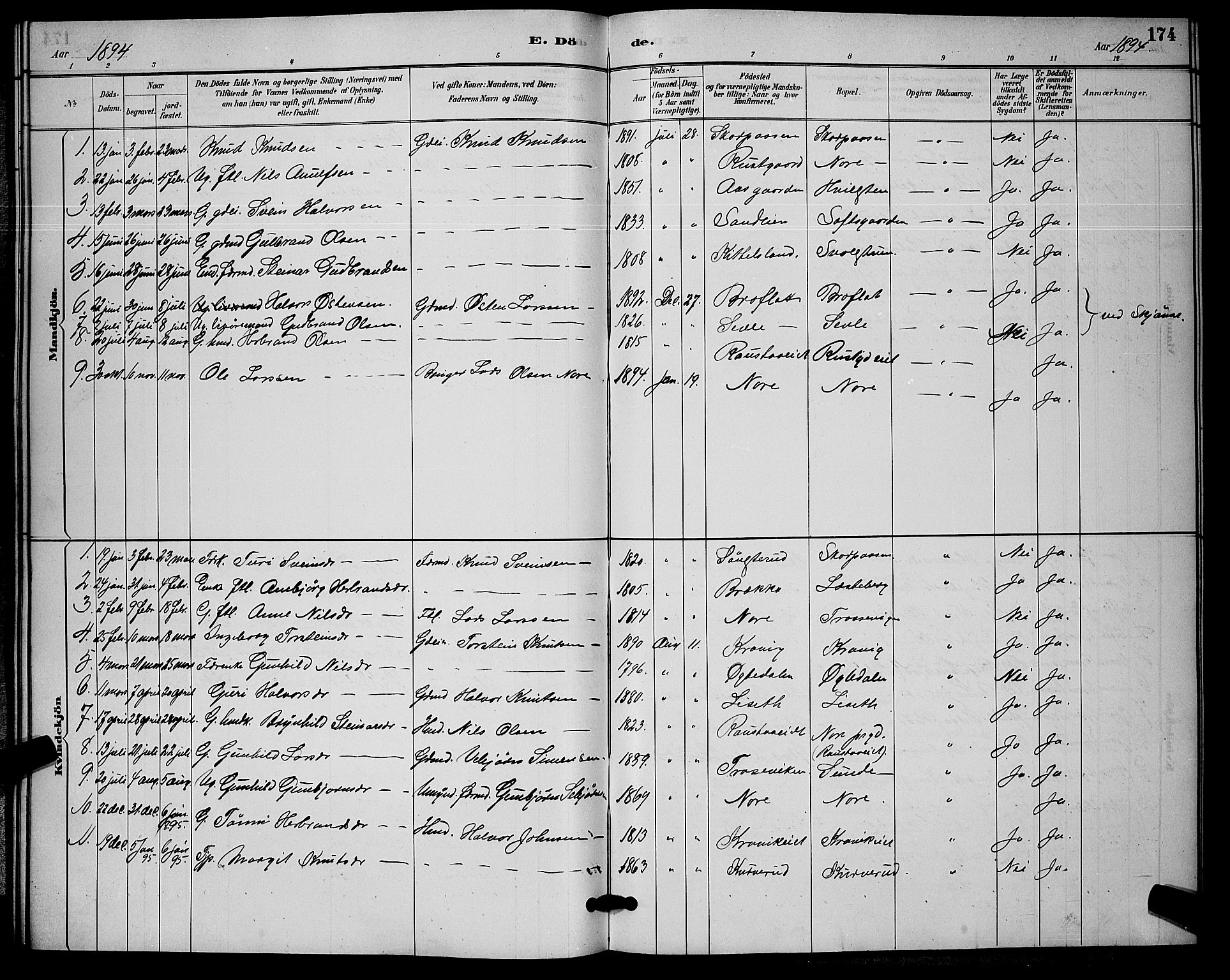 Nore kirkebøker, SAKO/A-238/G/Ga/L0003: Parish register (copy) no. I 3, 1886-1903, p. 174